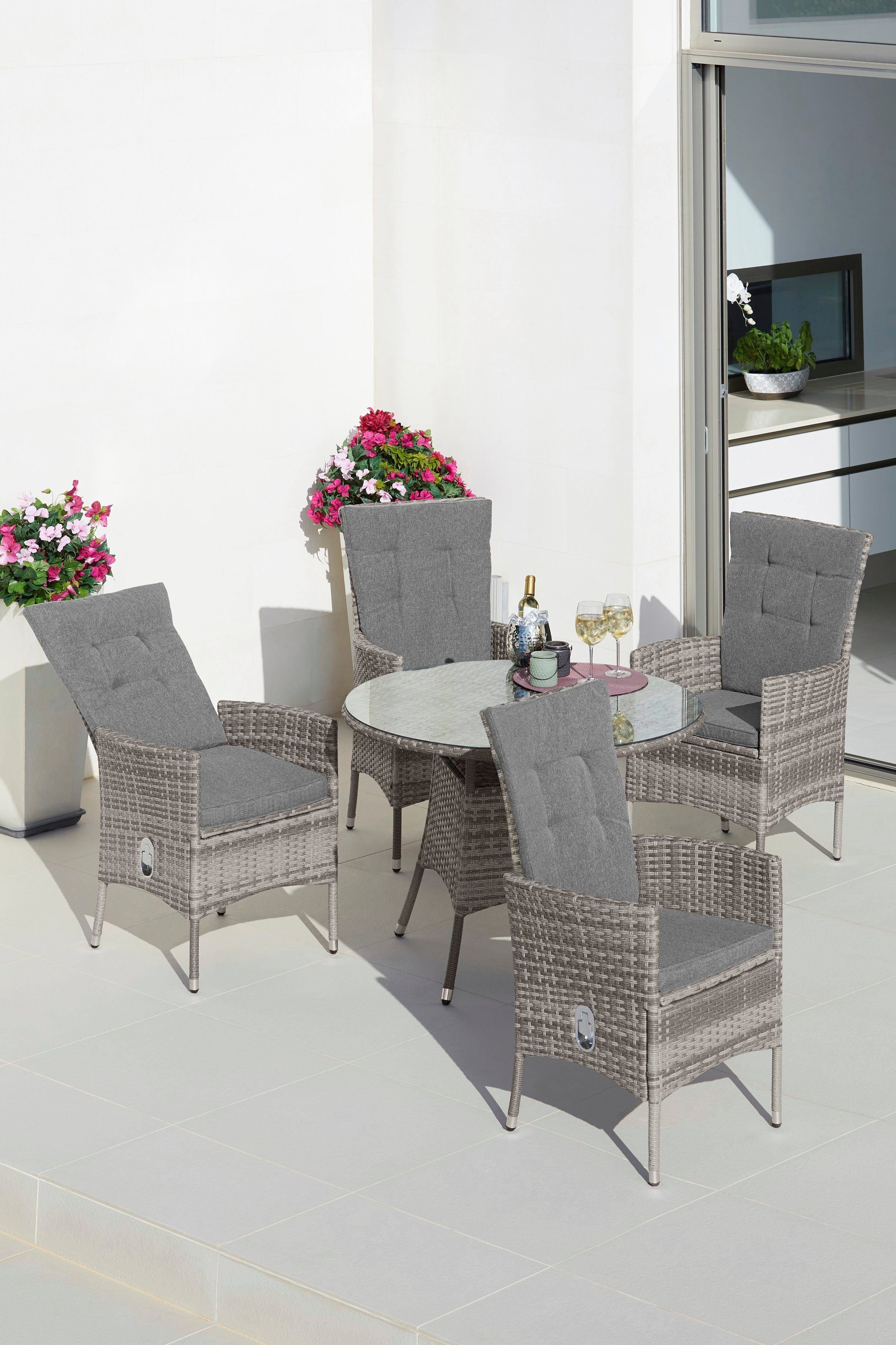 KONIFERA 4 (9-tlg), Garten-Essgruppe Tisch 100 Belluno, Polyrattan Sessel, cm, Ø