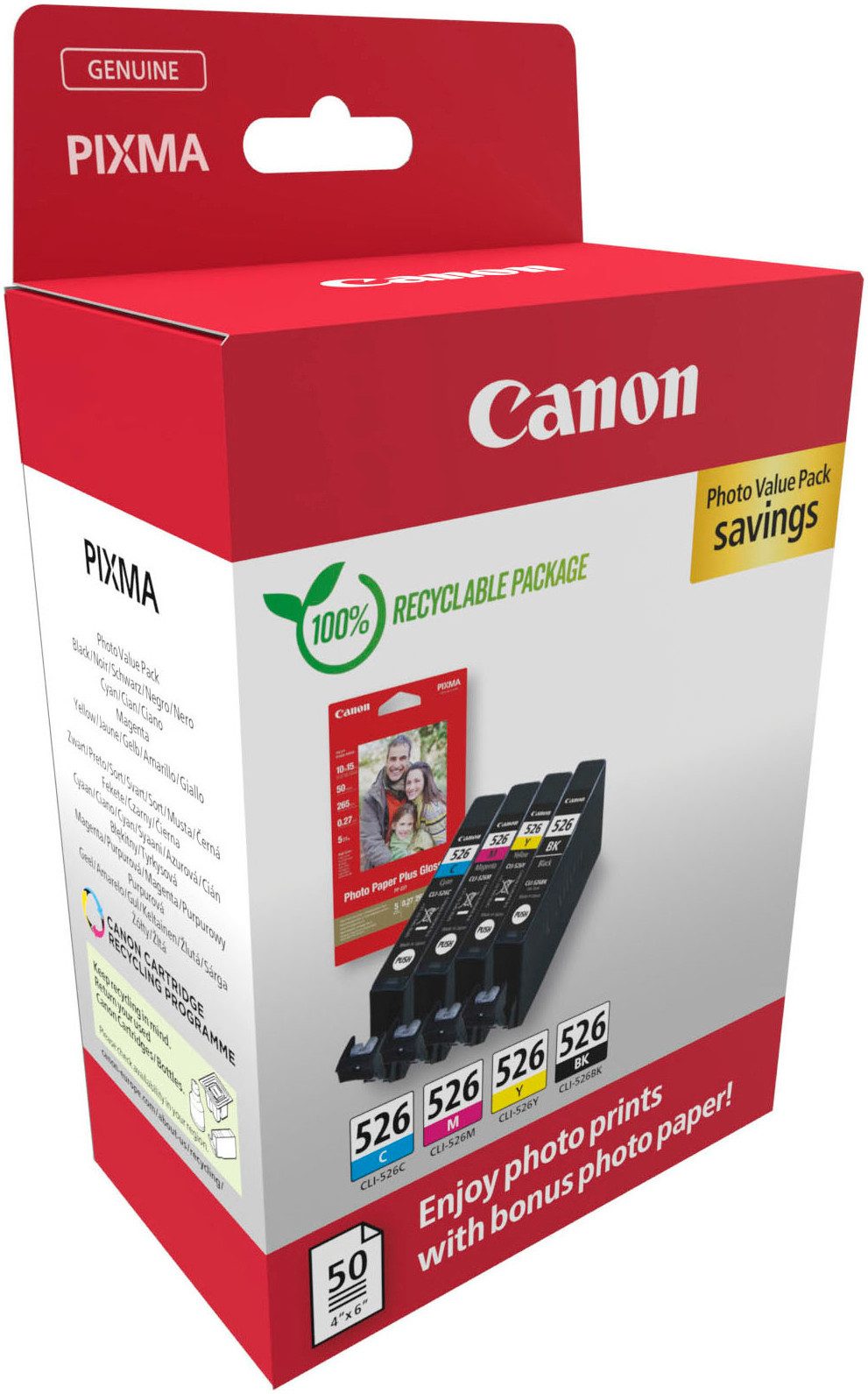 Canon CLI-526 BK/C/M/Y + Fotopapier Value Pack Tintenpatrone (Packung)