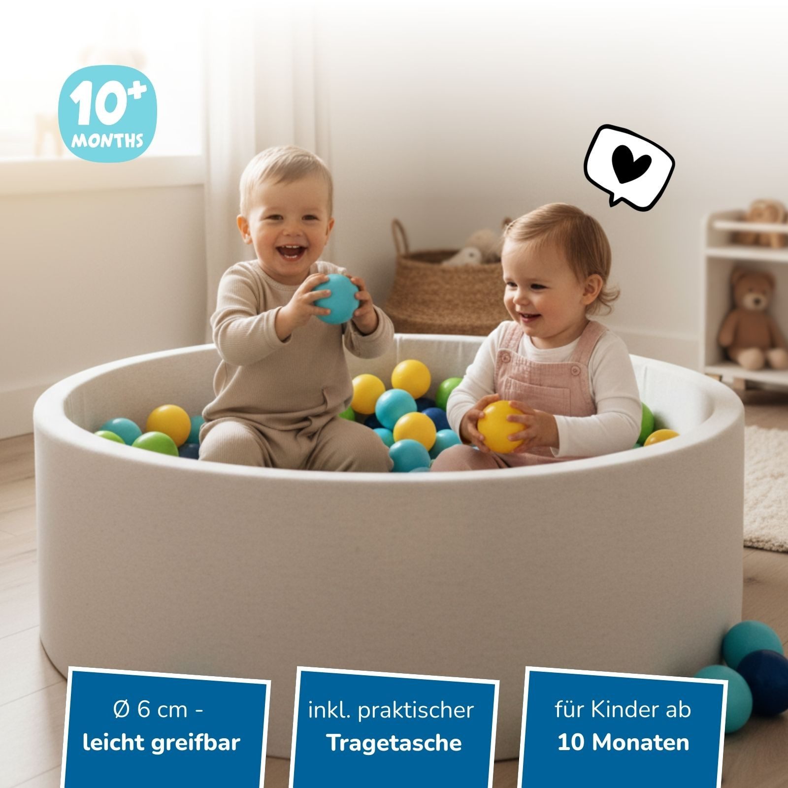 alldoro Bällebad-Bälle 500 bunte Bälle Ø 6 cm mit Tragetasche für Bällebad, Spielzelt & Pool, Spielbälle aus ungiftigem PE-Kunststoff, in Grün, Gelb, Blau & Türkis
