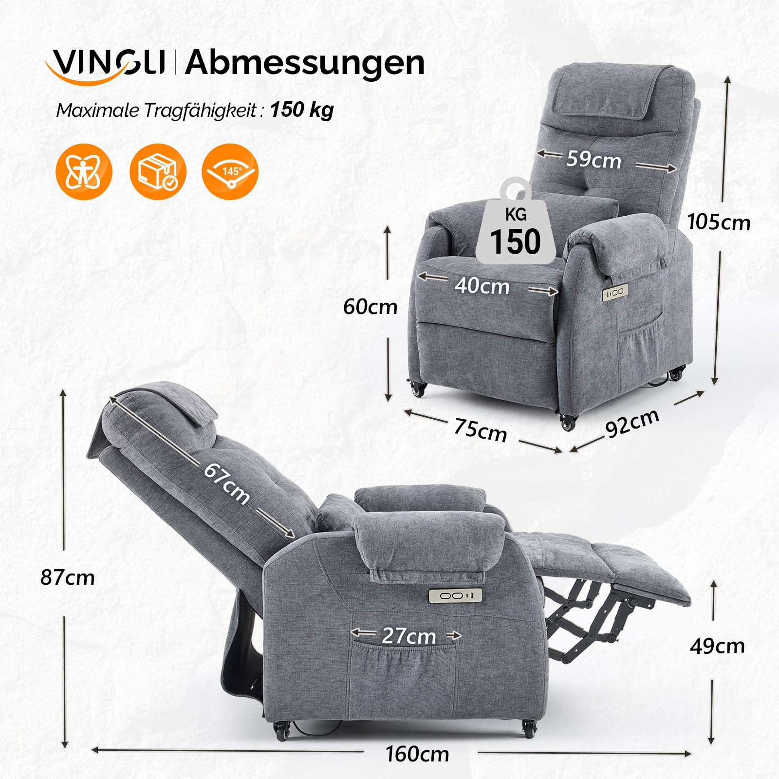 VINGLI Relaxsessel Fernsehsessel, TV-Sessel, 2/6 Punkte günstig online kaufen