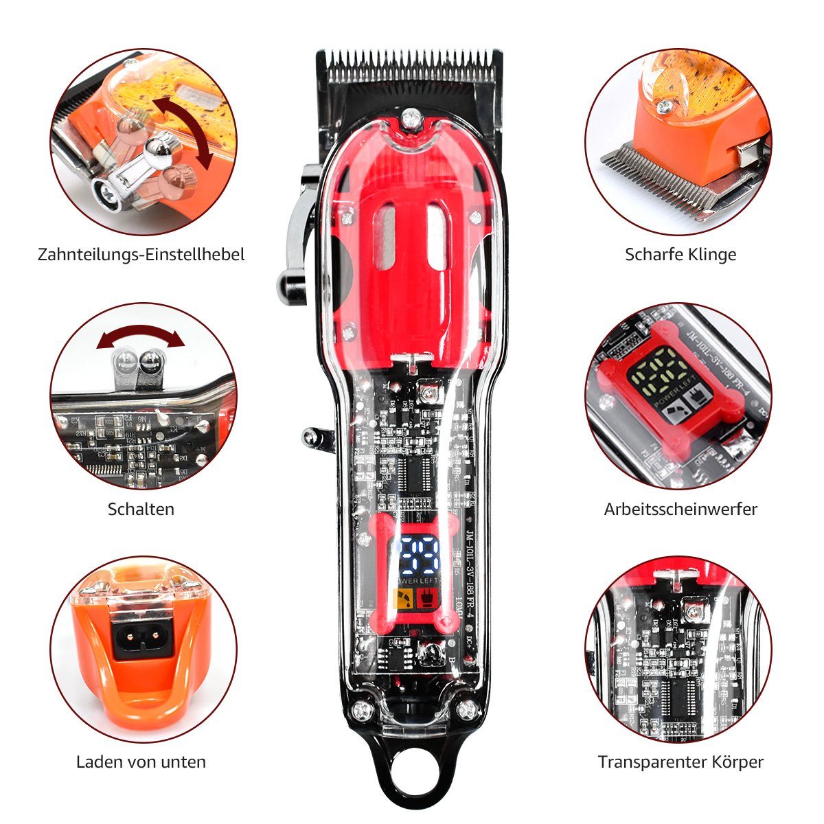 IP65 Haarschneidemaschine, Bartschneider T-Blade Wasserdicht Haar- in Transparente Multifunktionale und Haarschneider Set Kamm Makrone 7Magic 8