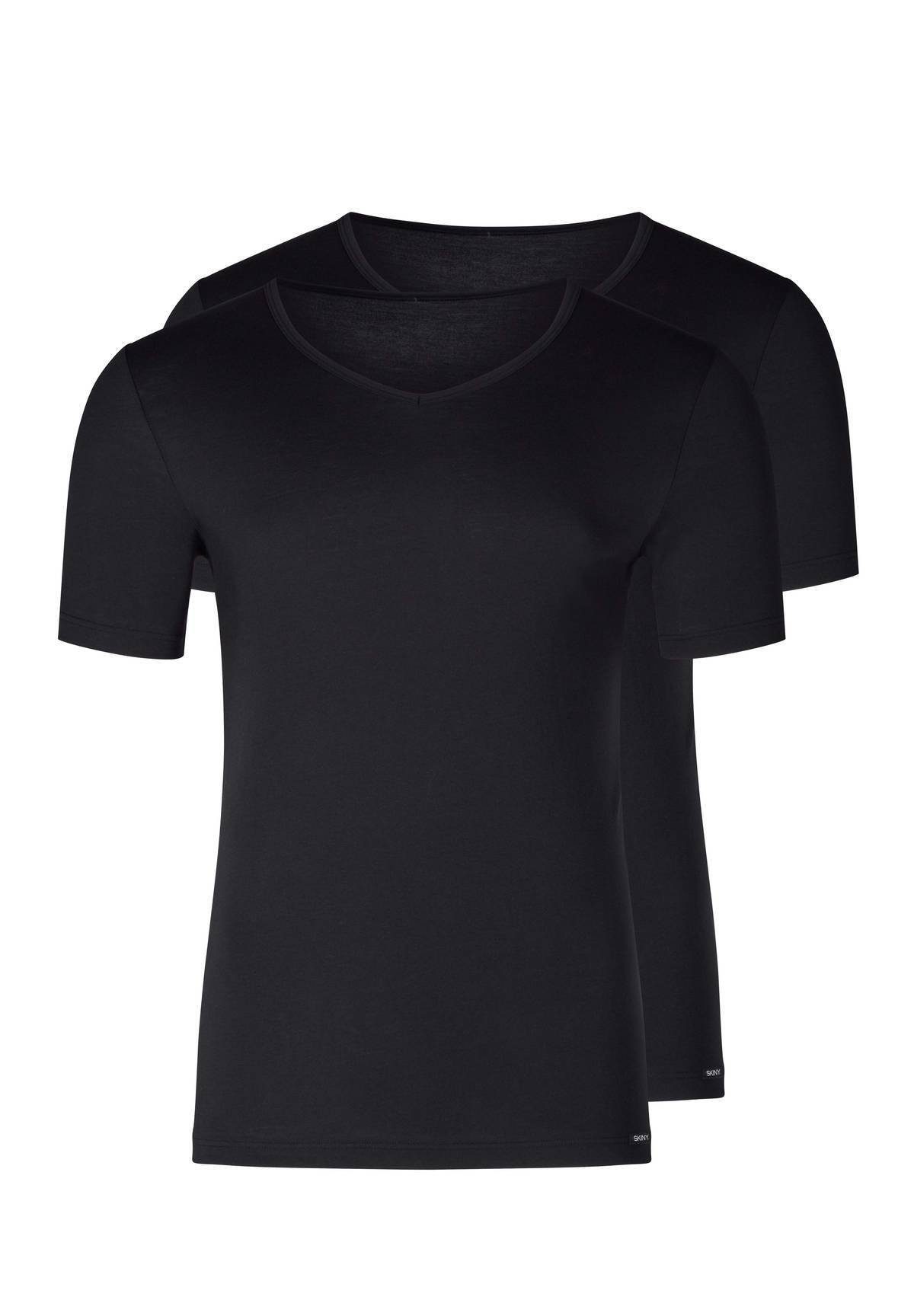 Unterhemd - Schwarz T-Shirt, Herren Halbarm 2er Unterhemd, Pack Skiny