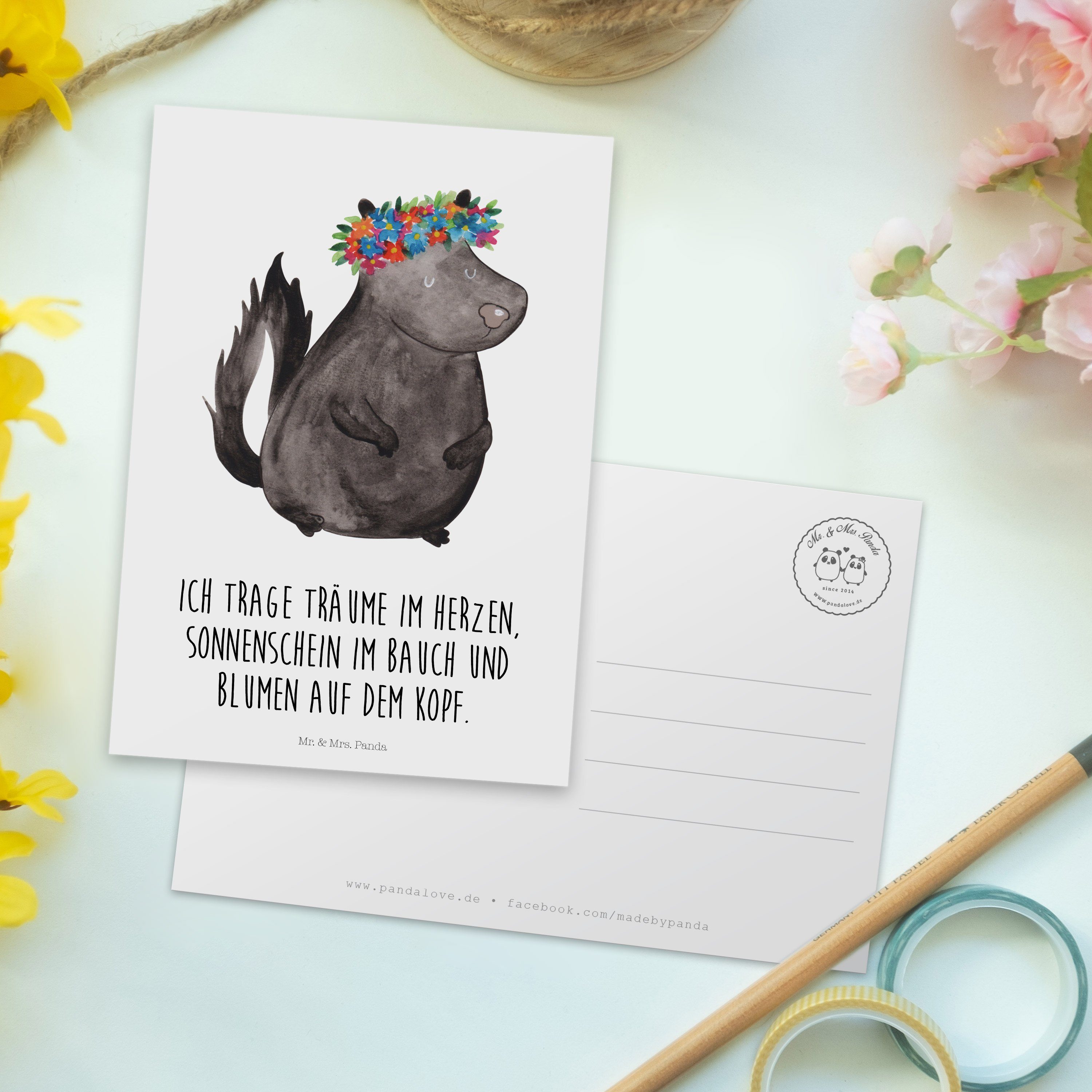 Weiß Geschenk, Blumenmaedchen - Geburtstagskart Mrs. Wildtier, & - Mr. Panda Postkarte Stinktier
