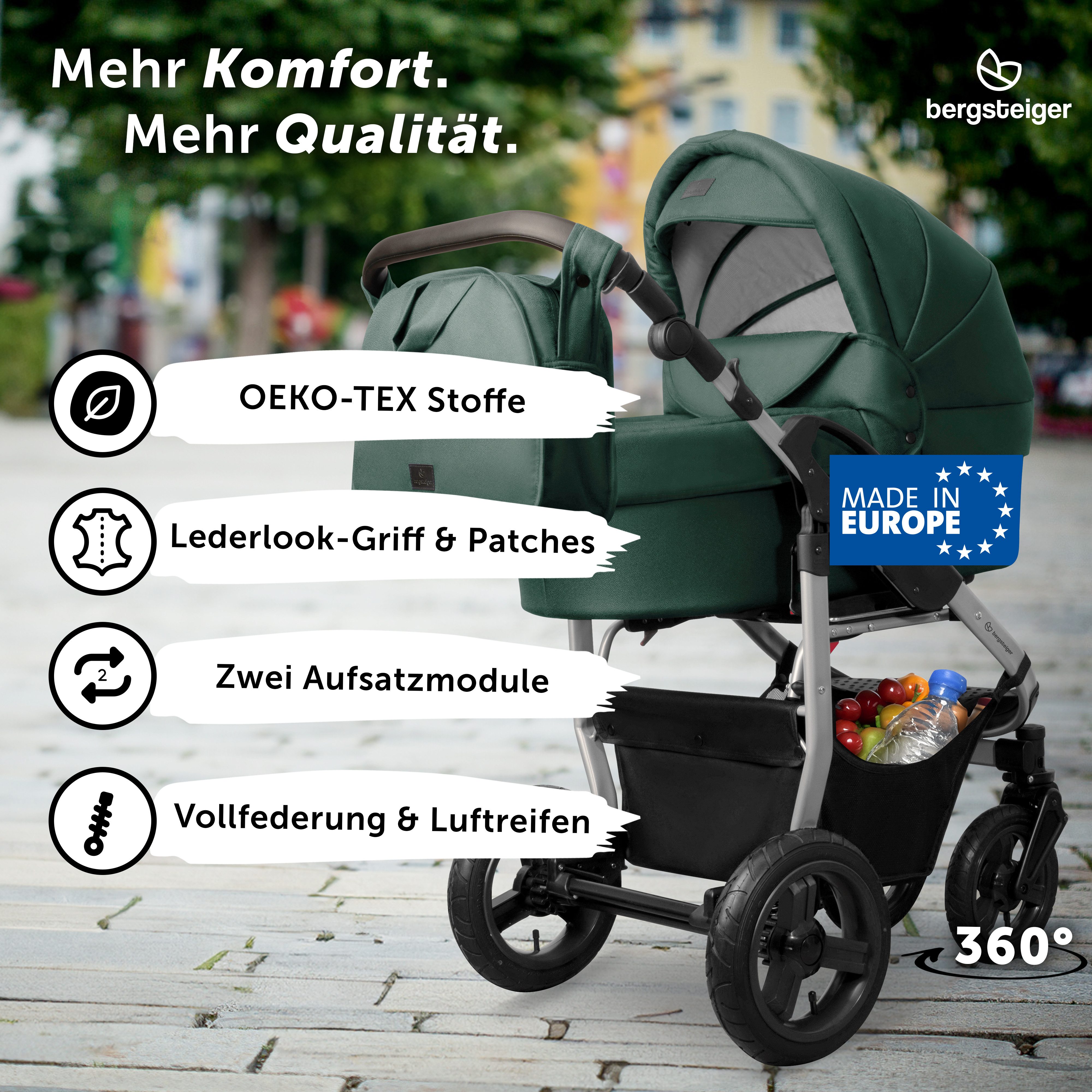 bergsteiger Kombi-Kinderwagen Babywagen Capri 3in1, Kombikinderwagen Komplettset, (10-tlg)