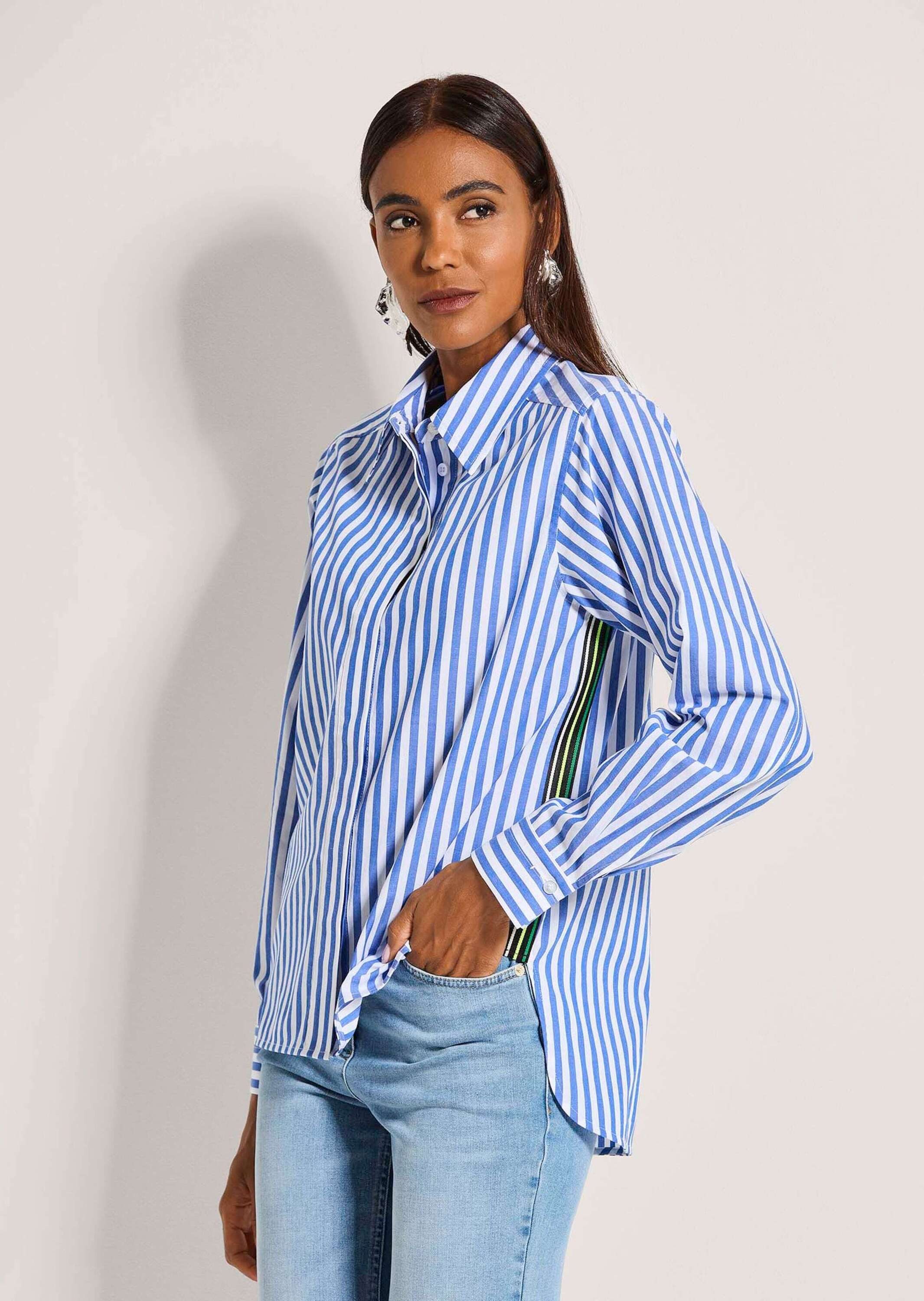 MADELEINE Langarmbluse Hemdbluse mit Streifenmuster Longbluse mit Hemdkrage günstig online kaufen