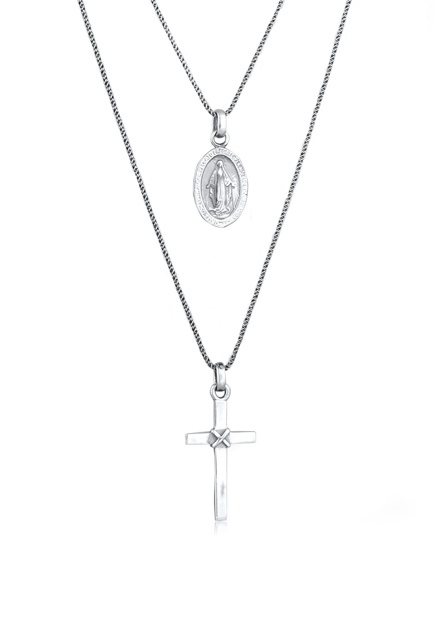 Silberkette Layer Marienbild Kreuz 925 Sterling Silber