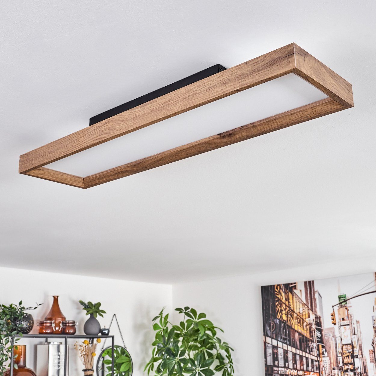 hofstein Deckenleuchte Deckenleuchte aus Metall/MDF/Kunststoff in Schwarz/Holzoptik/Weiß, LED fest integriert, 3000 Kelvin, Länge 80 cm, 18 Watt, 1900 Lumen, 30 – Bild 5 von 5