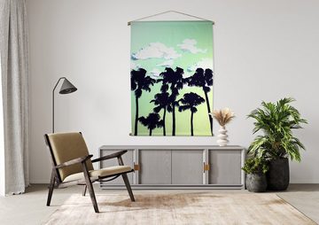 Cosy Home Ideas Wanddekoobjekt Wandbehang Palmen Wanddeko blau grün Stoff 90x130 cm Holzstäbe (Stück, 1 St., 1 Stück), dekorative Wanddeko aus Baumwolle