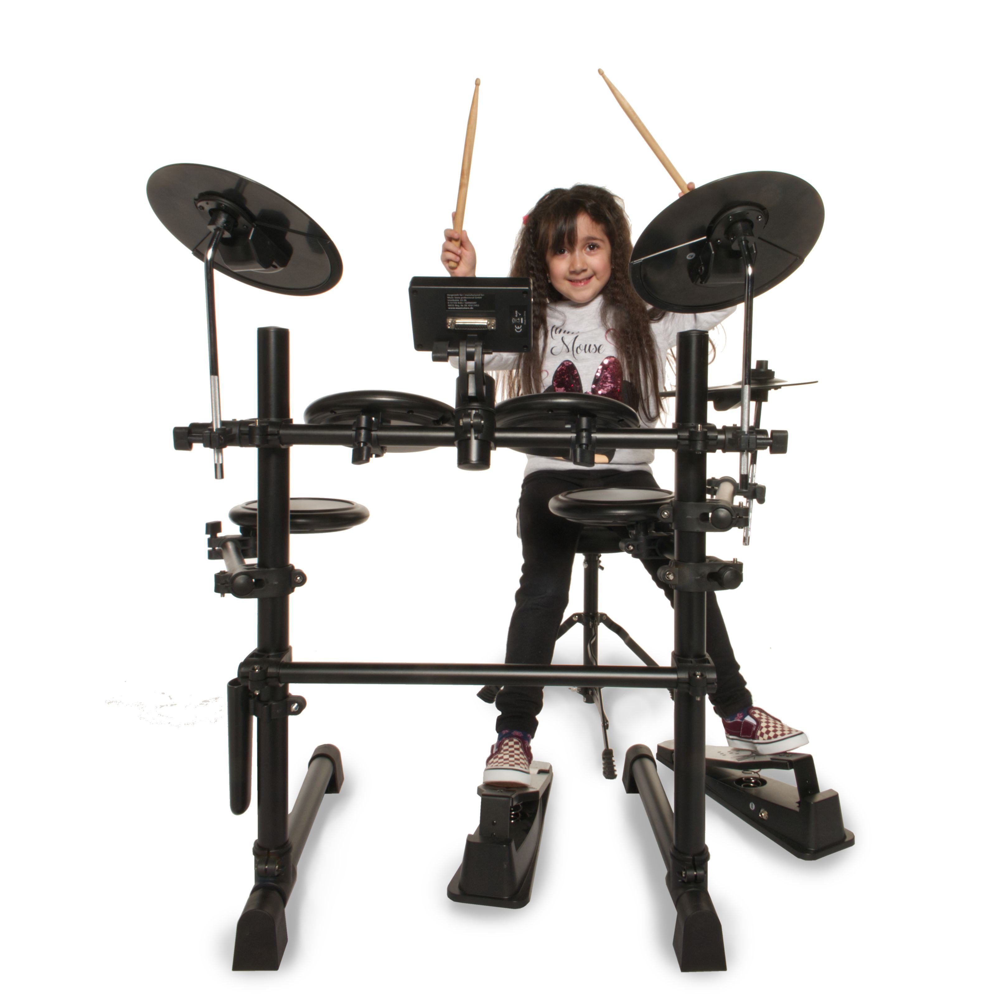 FAME E-Drum,DD-KIDDY V2 E-Drum Set, Elektronisches Schlagzeug-Set mit 144 Sounds, 12 Drumsets, Aux-Eingang, MIDI, Drumsticks, Drum Key, Mesh Heads, E-Schlagzeug, Schwarz, E-Drum Set, Elektronisches Schlagzeug, Mesh Heads