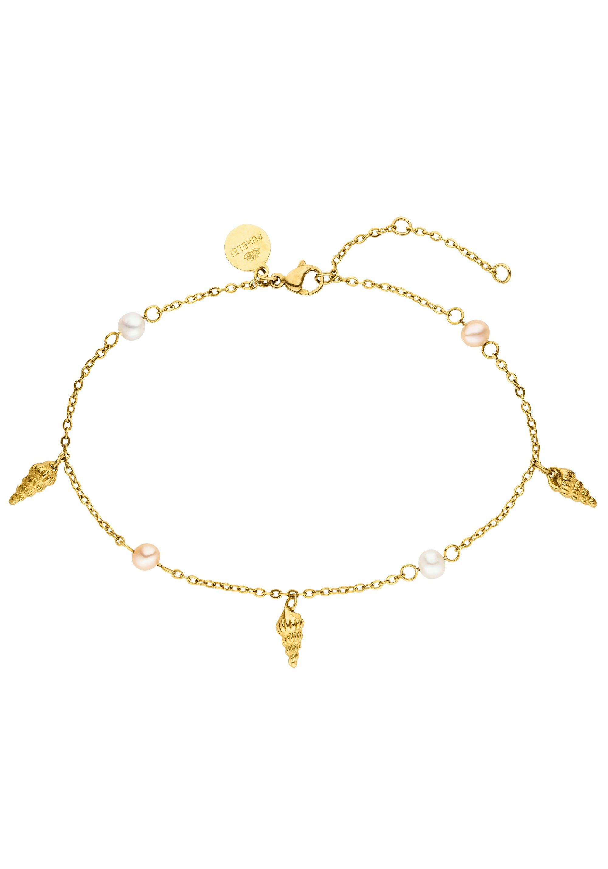 Purelei Fußkette mit Anhänger Schmuck Geschenk Akala, Muschel, 2032-AnkletBracelet-Akala-Gold, mit Süßwasserzuchtperle