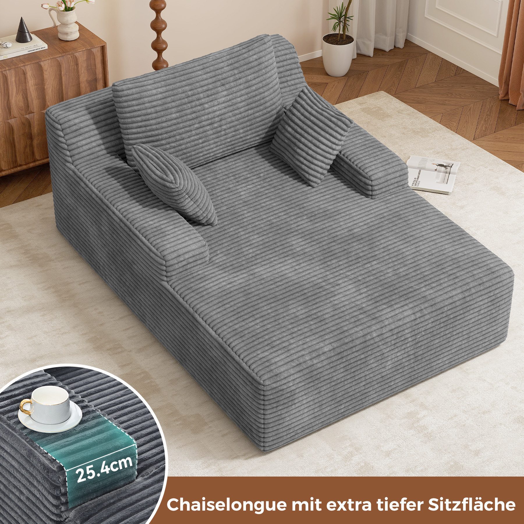 HawthyHome Schlafsofa Cordstoff Relaxsofa mit 2 Kissen, 1 Teile, 172x129x40 cm Bequeme Liegesofa für Wohn- und Schlafzimmer – Bild 4 von 5