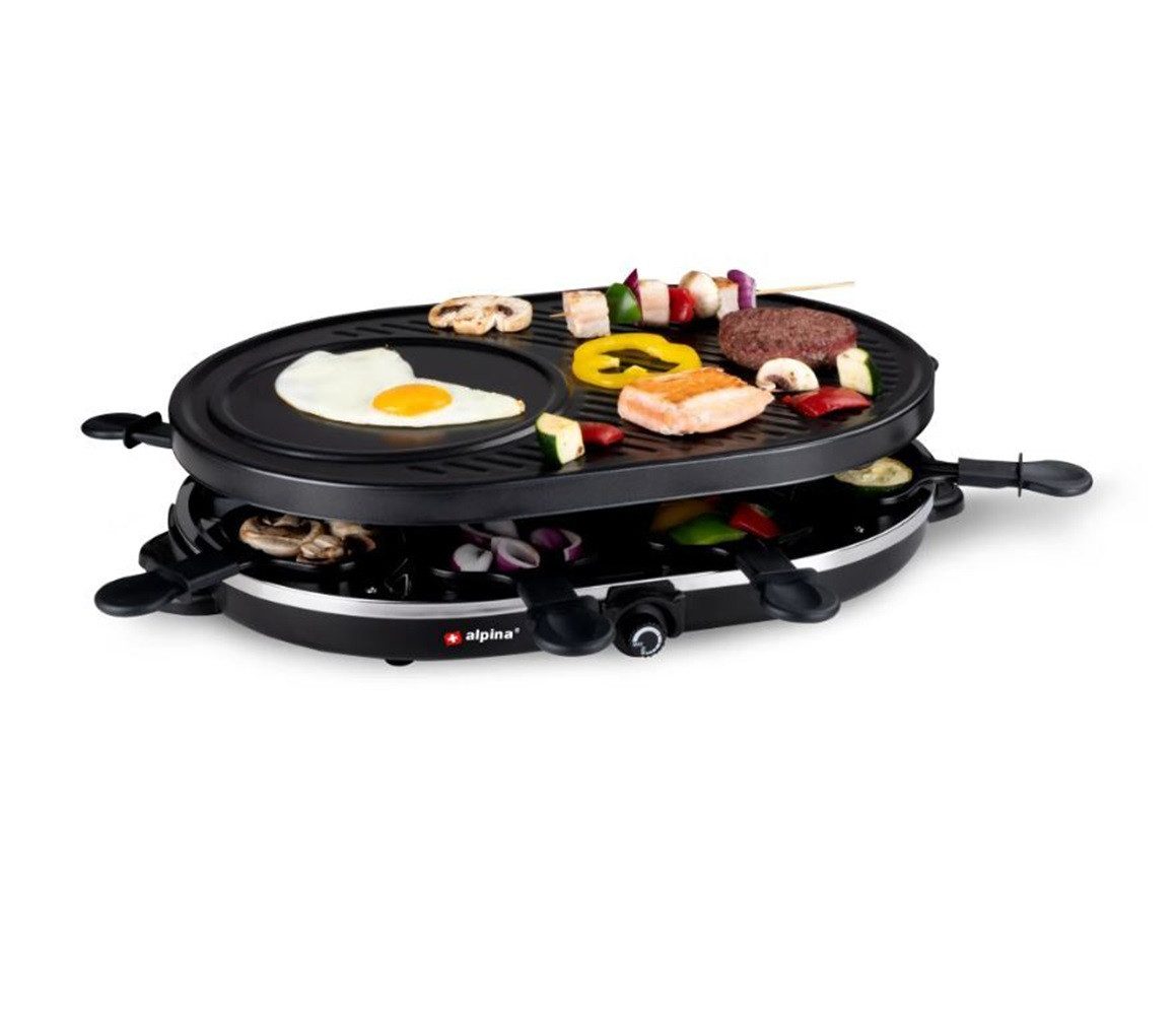 *Alpina* Raclette Grill Gourmet, 8 Raclettepfännchen, 1200,00 W, Temperaturregler, antihaftbeschichtet