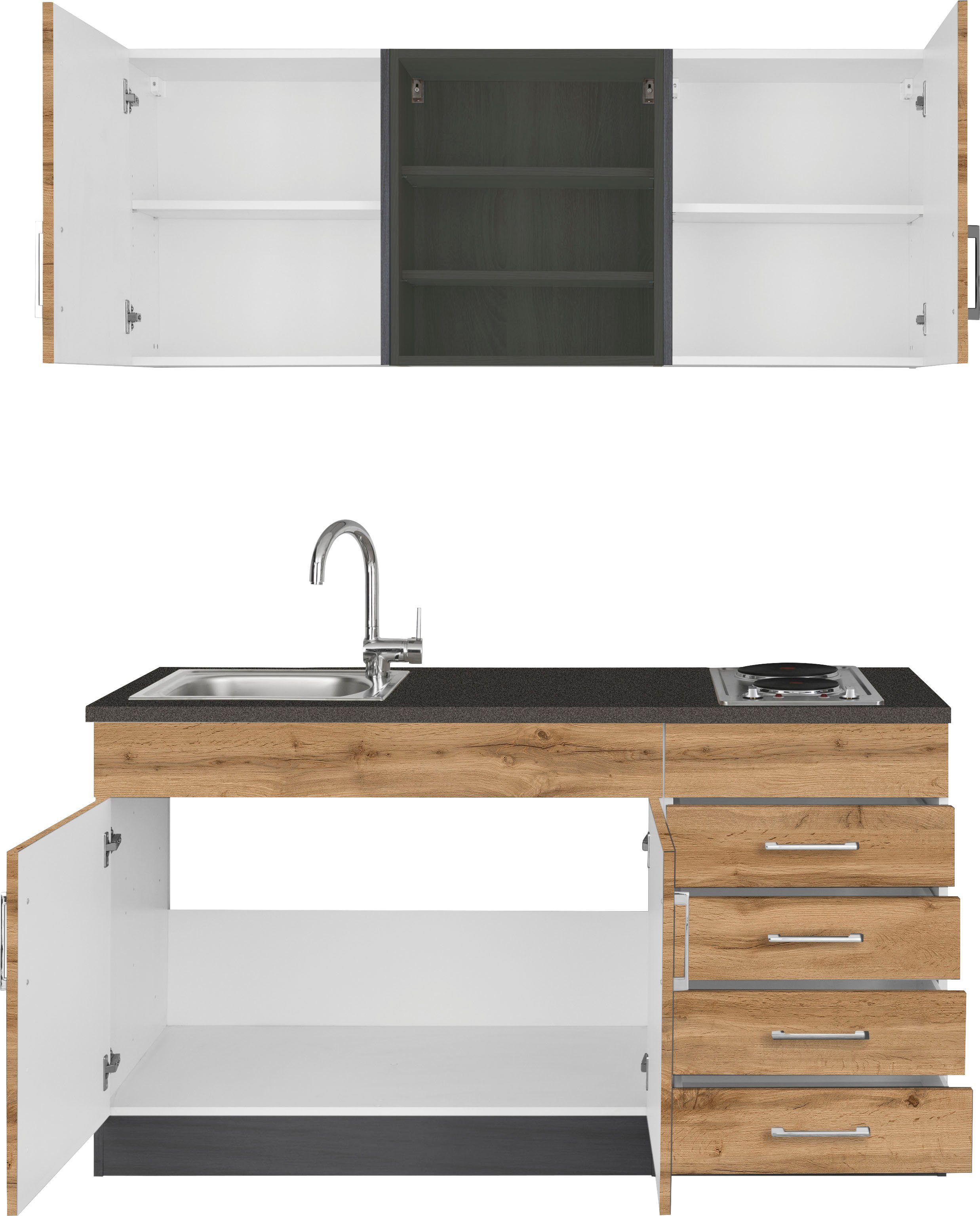 KOCHSTATION Pantryküche KS-Mali, Breite 150 cm, wahlweise mit E-Geräten