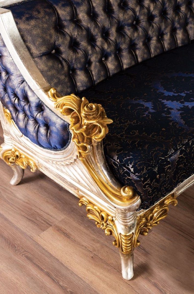 Wohnzimmer Barock elegantem Sofa Möbel Casa Schwarz - Wohnzimmer Muster Sofa Gold Luxus / mit / Sofa Padrino Silber Barock Prunkvolles / - Royalblau