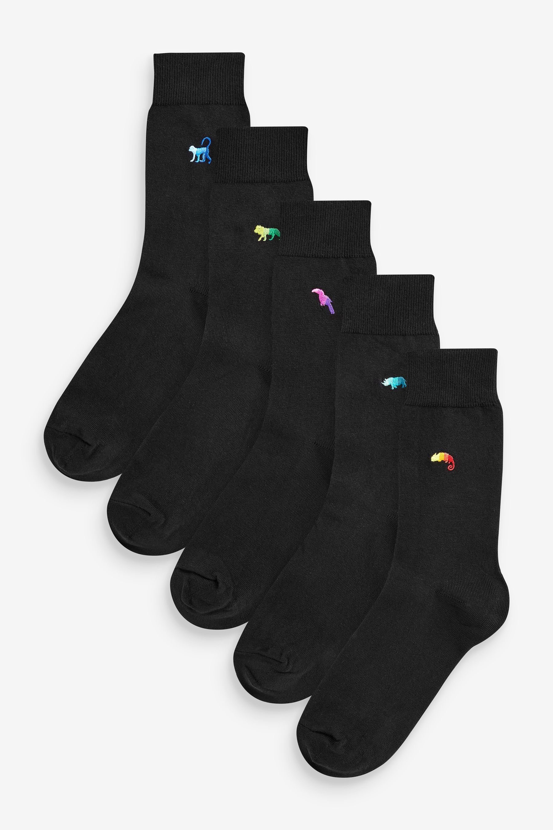 Next Kurzsocken 5er-Pack Socken mit Stickerei (5-Paar) Black Ombre Animal