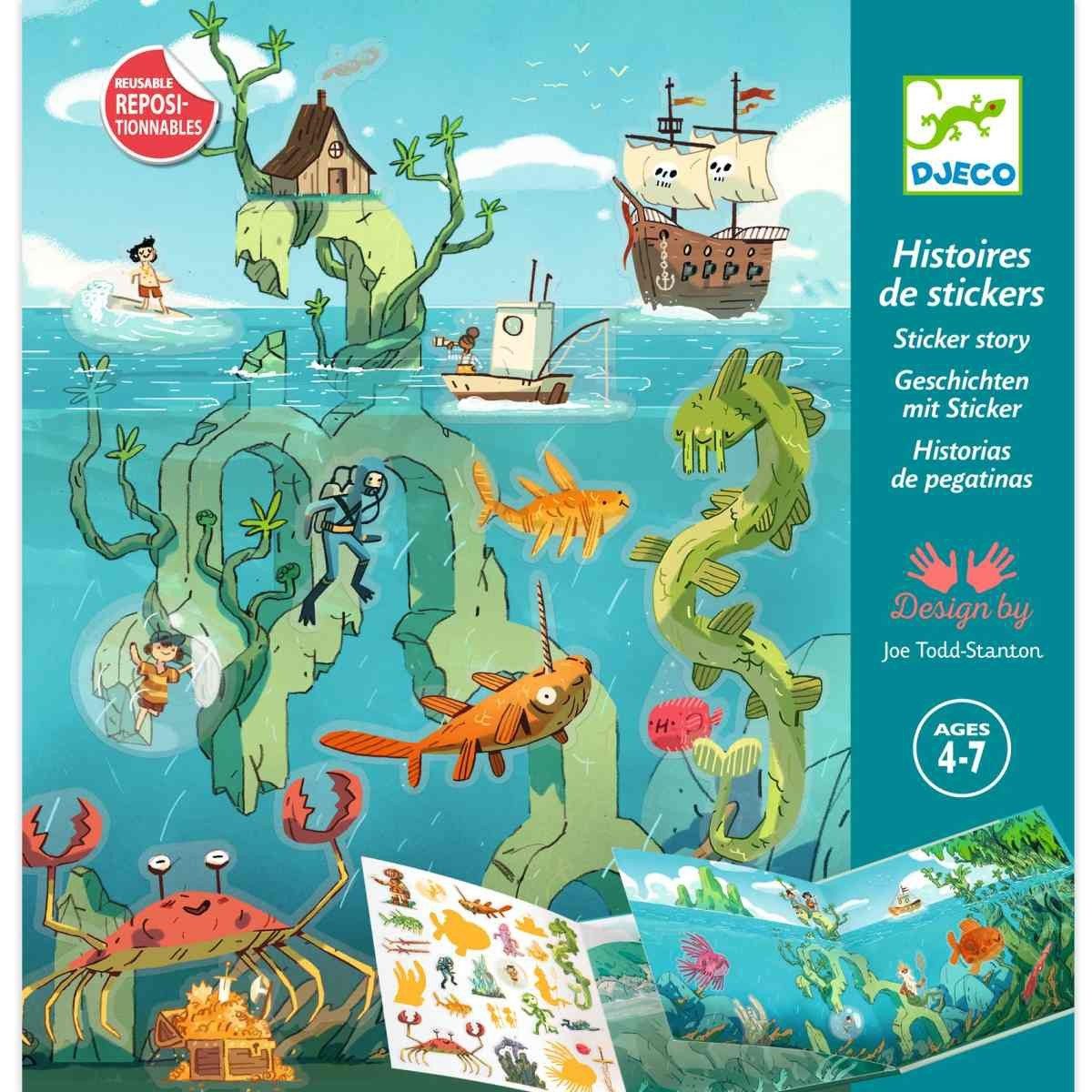 DJECO Kreativset Stickerbuch: Meeresabenteuer Kreativset für Kinder