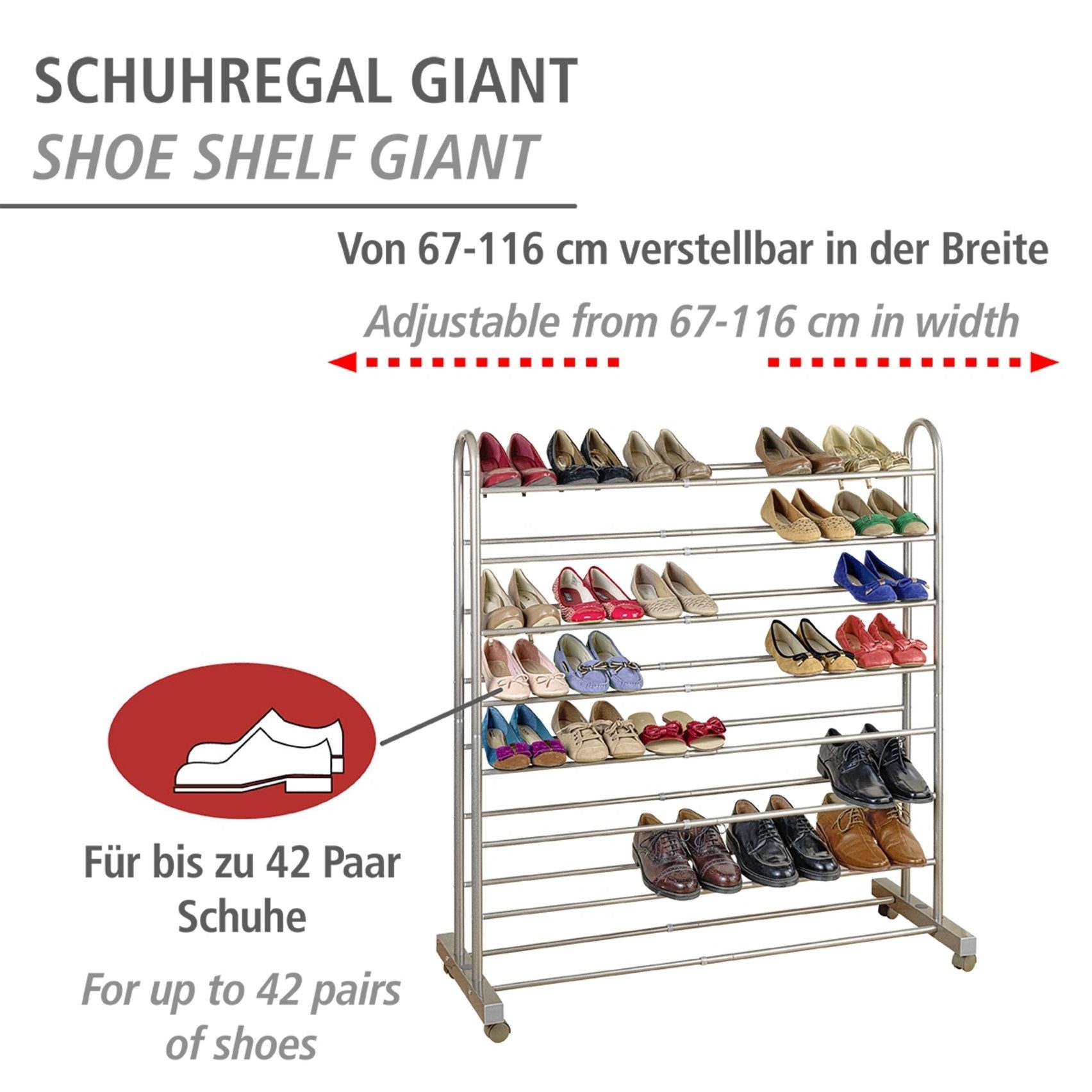 WENKO Schuhregal Modell Giant, für bis zu 42 Paar Schuhe, ausziehbar und fahrbar, mit 4 Rollen