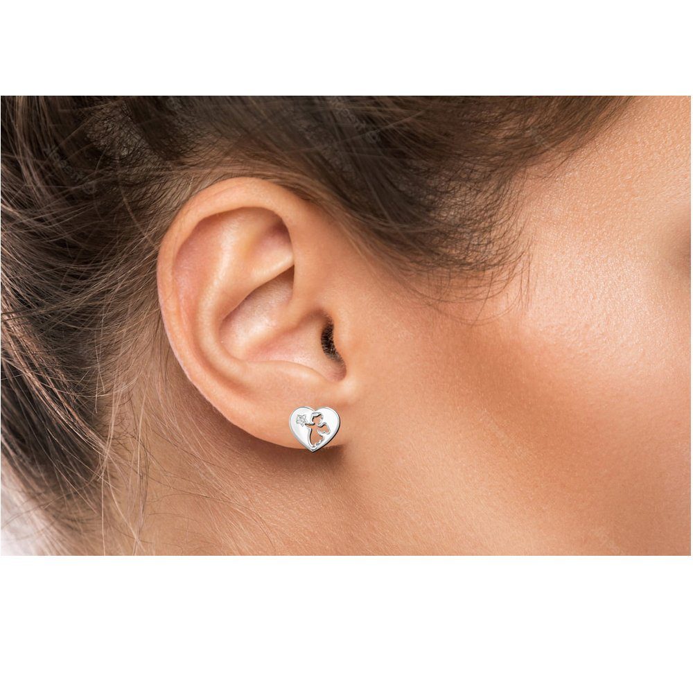 Limana Paar Ohrstecker Herz Engel 925 Silber Ohrringe Kinder Mädchen Schmuck (inkl. Geschenkdose), Einschulung Schulanfang Idee Geschenk Frauen Freundin