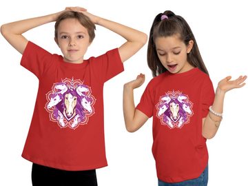 MyDesign24 Print-Shirt bedrucktes Kinder Mädchen T-Shirt - Einhorn Köpfe Baumwollshirt mit Aufdruck, i211