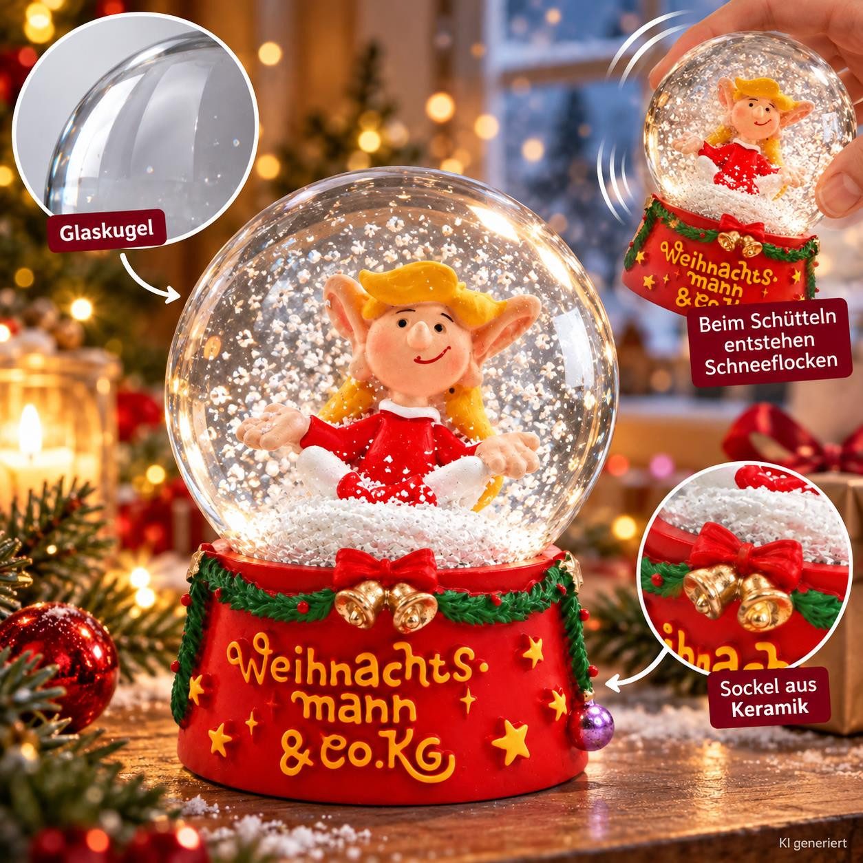 Wurm Schneekugel Weihnachtsmann & Co. KG Schneekugel, Schüttelkugel, Glaskugel (1 St), cm. – Bild 2 von 5