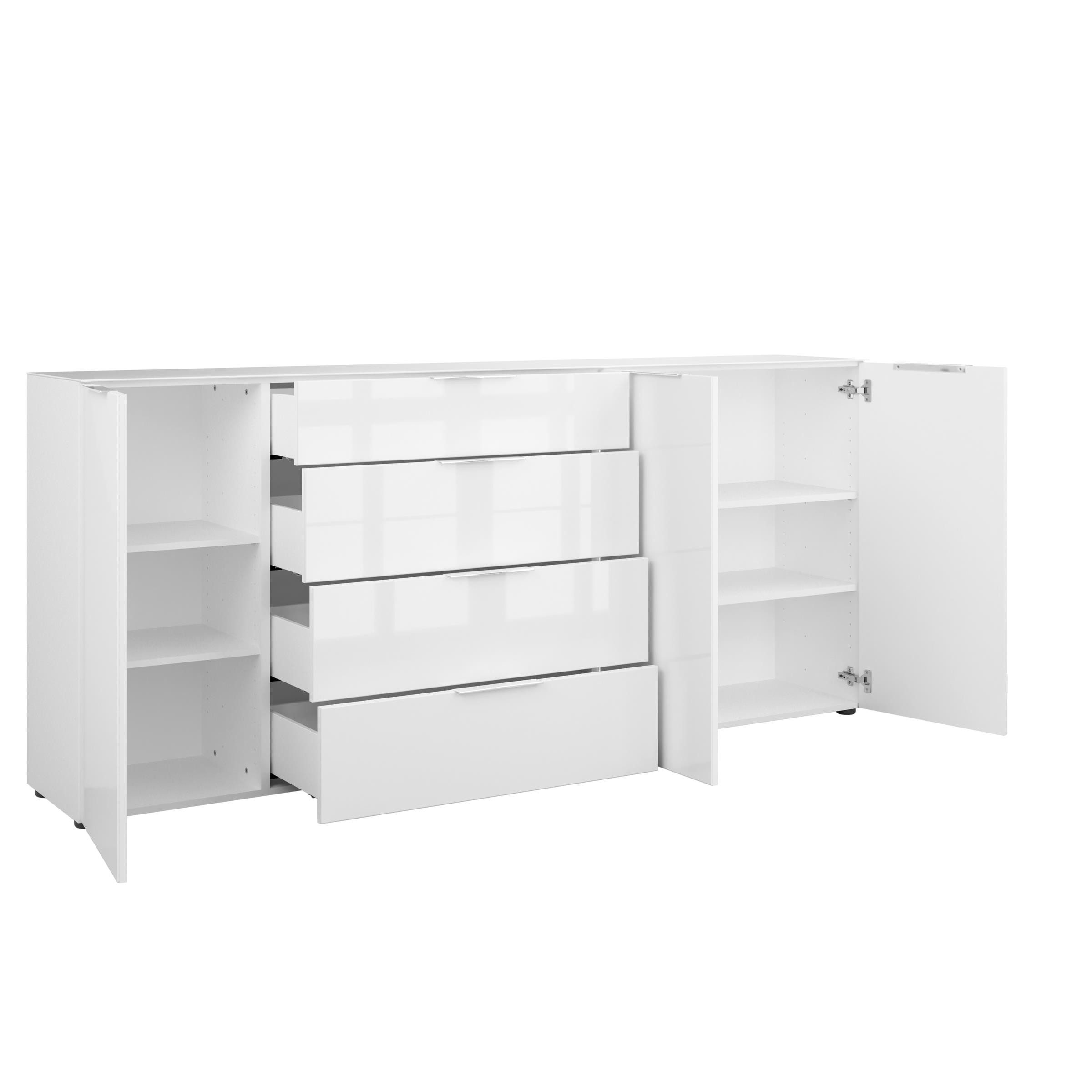 freiraum Sideboard Style, in weiß matt - Weißglas - 225x98,7x40cm (BxHxT)