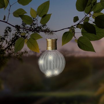 Lumineo LED Solarleuchte, Solar Gartenleuchte LED Kugel Glühbirne Kunststoff 8x11cm warmweiß