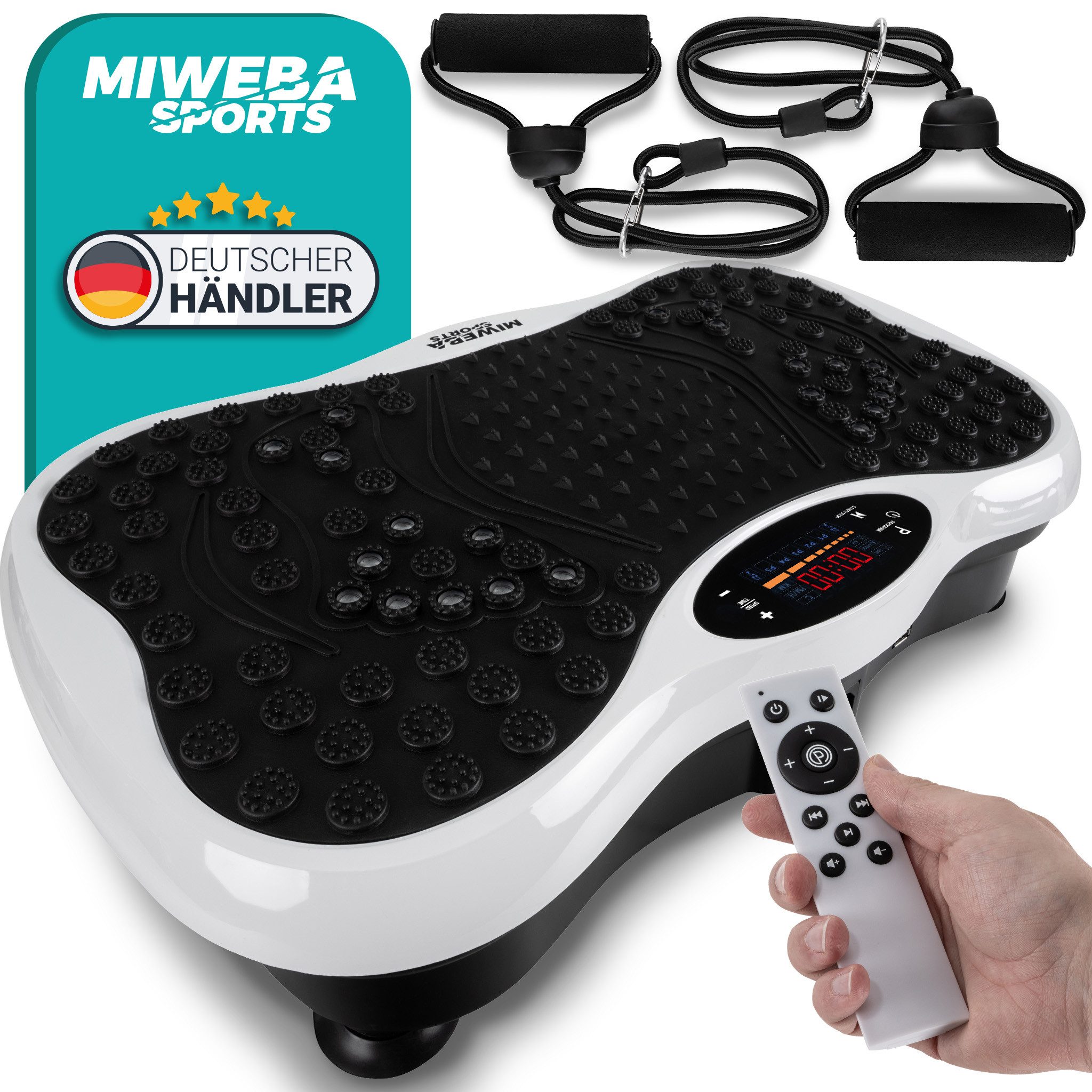 Miweba Sports Vibrationsplatte MV150 Vibrationsplatte für Ganzkörpertraining 5 Jahre Garantie, 150 W, 120 Intensitätsstufen, (Vibrationsplatte, Vibrationsplatte zum abnehmen, Vibrationsplatte für Ganzkörpertraining, Miweba Sports Vibrationsplatte MV150), Bluetooth, Fernbedienung, Touch-Bedienfeld, 5 Jahre Garantie