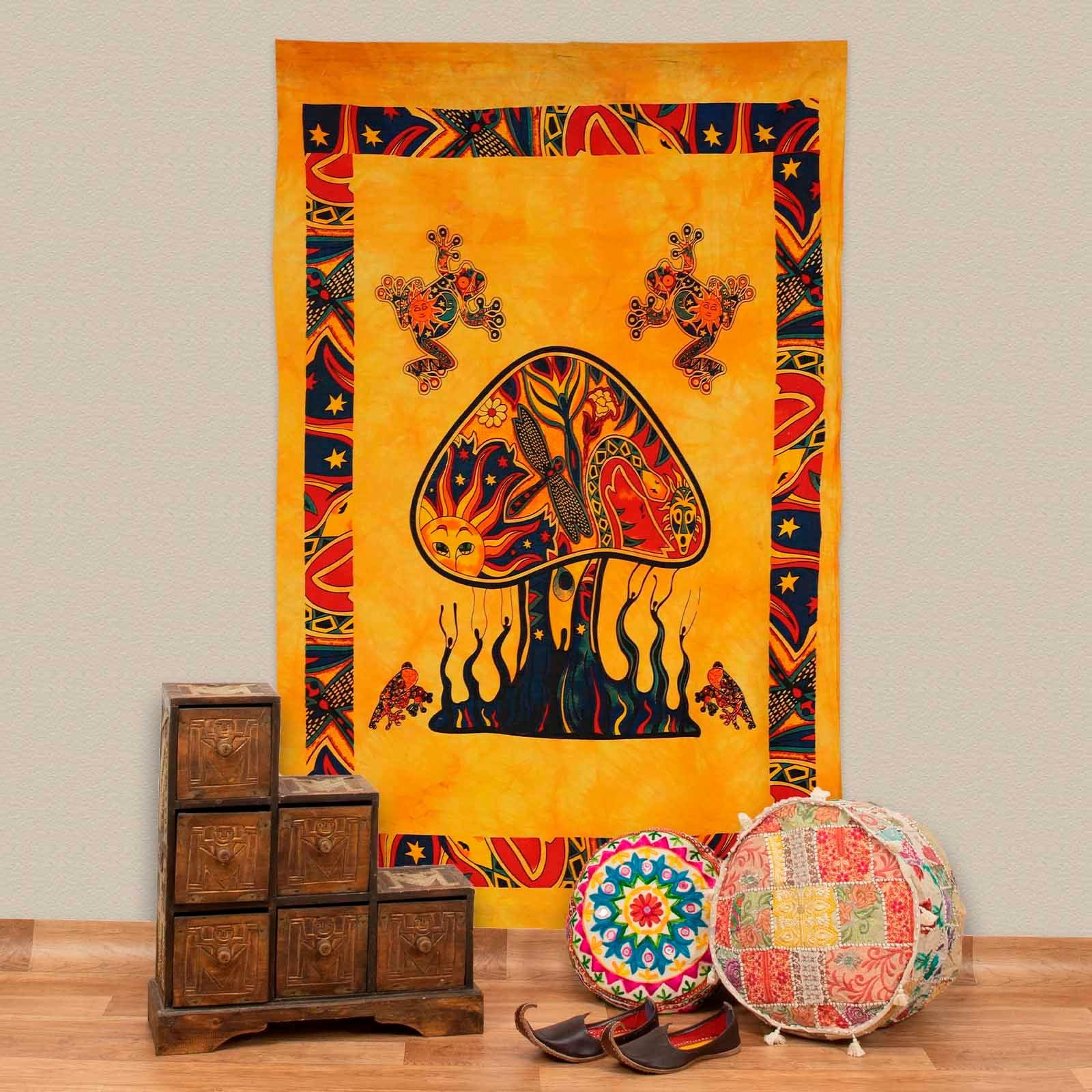 KUNST UND MAGIE Wandteppich Magic Mushrooms Poster Wandbehangchedelic Dekotuch ca 210x140cm