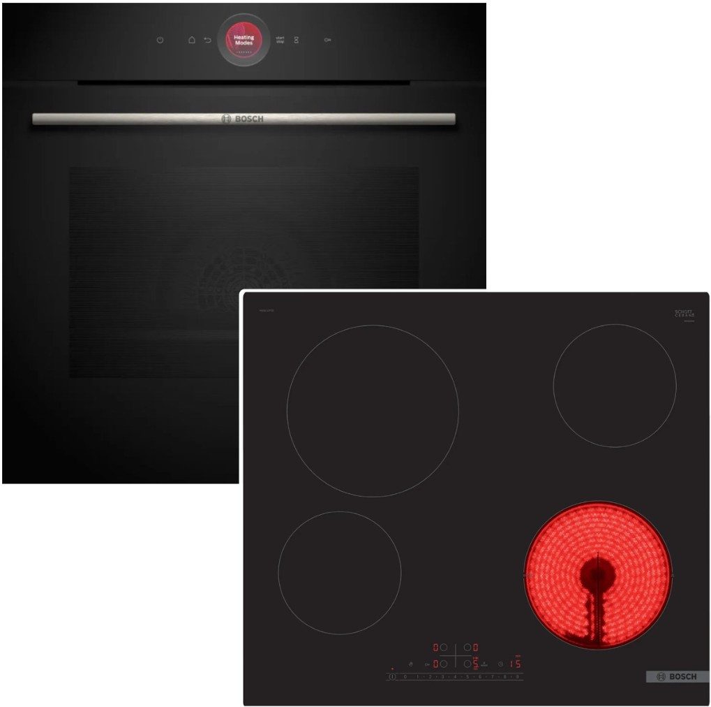 BOSCH Backofen-Set Pyrolyse TFT HomeConnect + Elektrokochfeld PowerBoost DirectSelect, mit Nachrüstbar, Pyrolyse-Selbstreinigung
