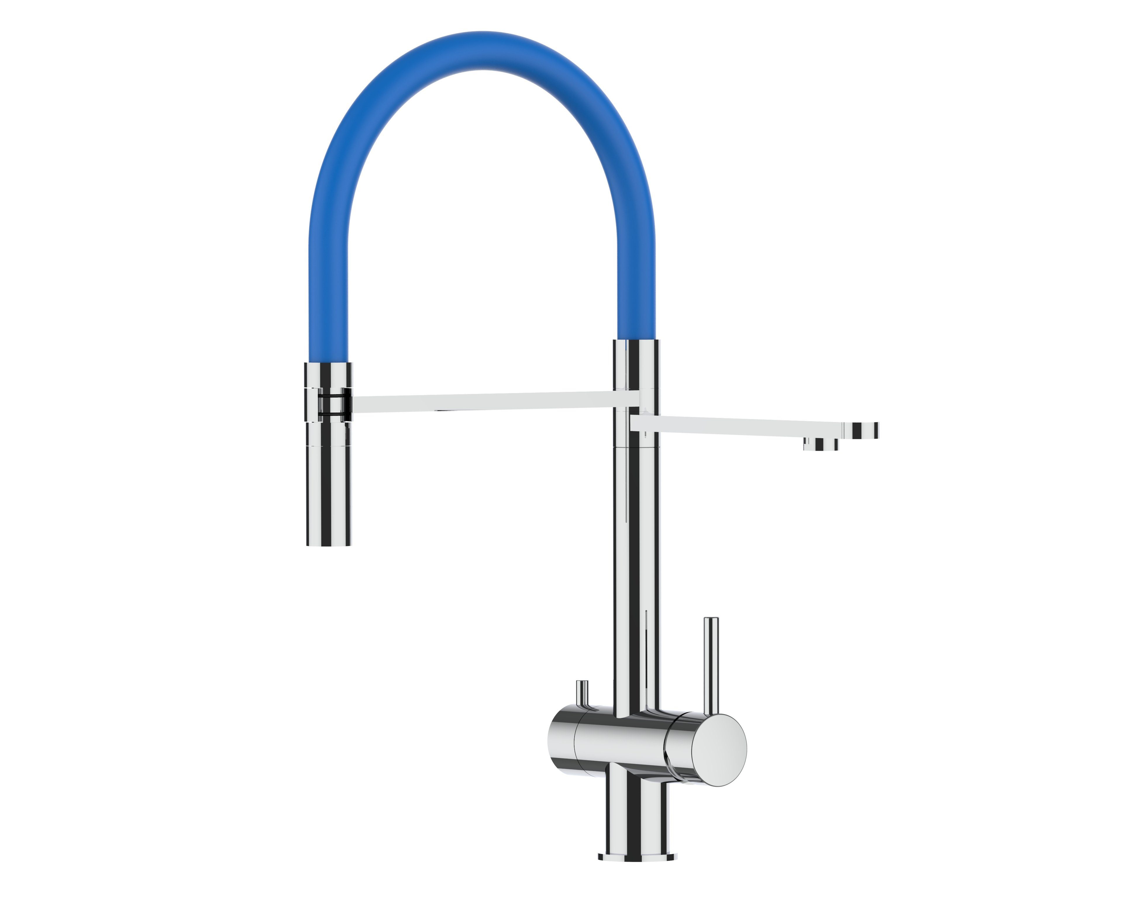 zum an für 3 Küchenarmatur Brause Boiler strahl einen und Niederdruck- Küchenarmatur Wasserfilter / Edelstahl einen Massiv Anschluss 2 Hochglanz NIEDERDRUCK Wege Edelstahl VIZIO Blau mit