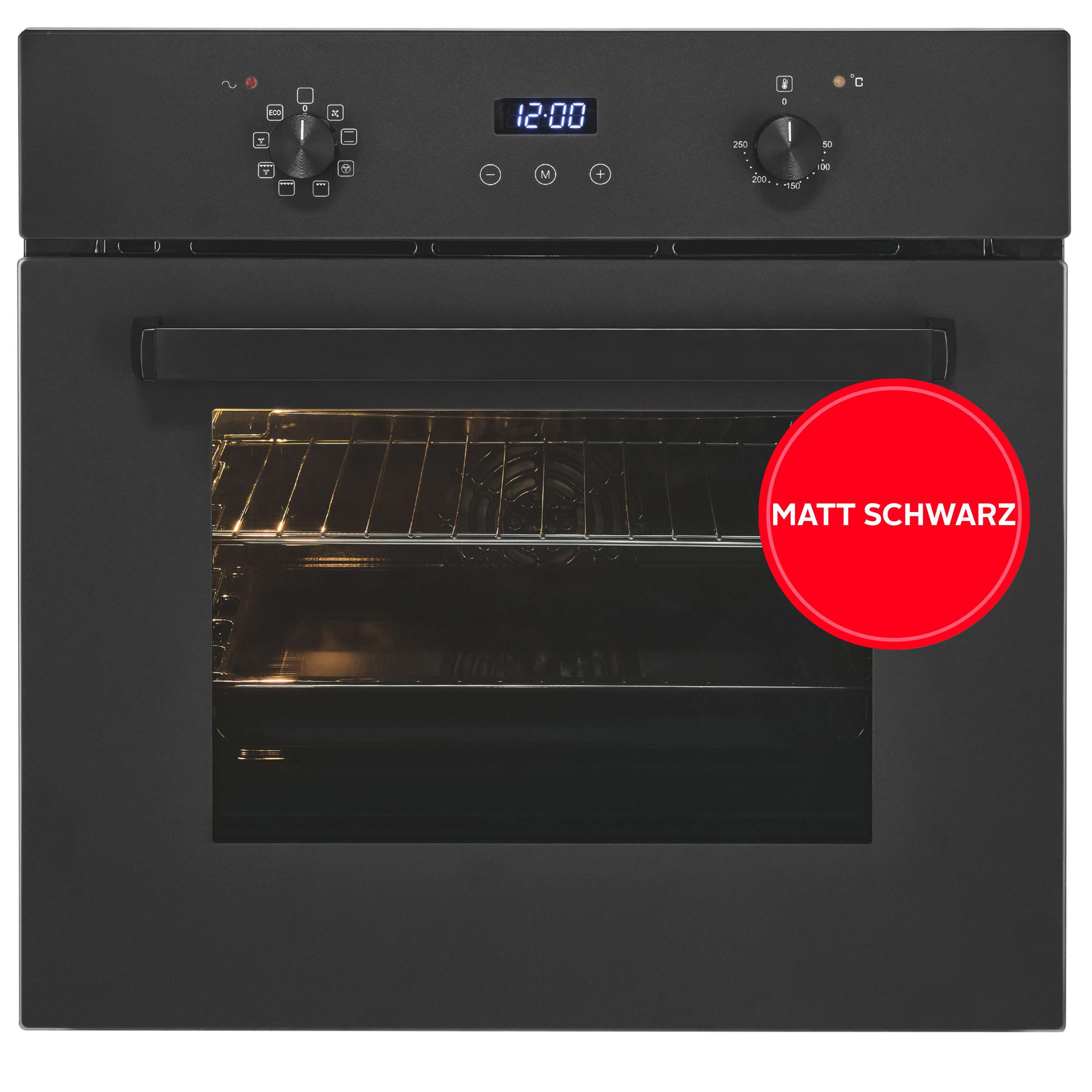exquisit Backofen EBE367-H-120 mattschwarz, Heißluft & dreifach verglaste Tür – Wärme bleibt sicher im Ofen!