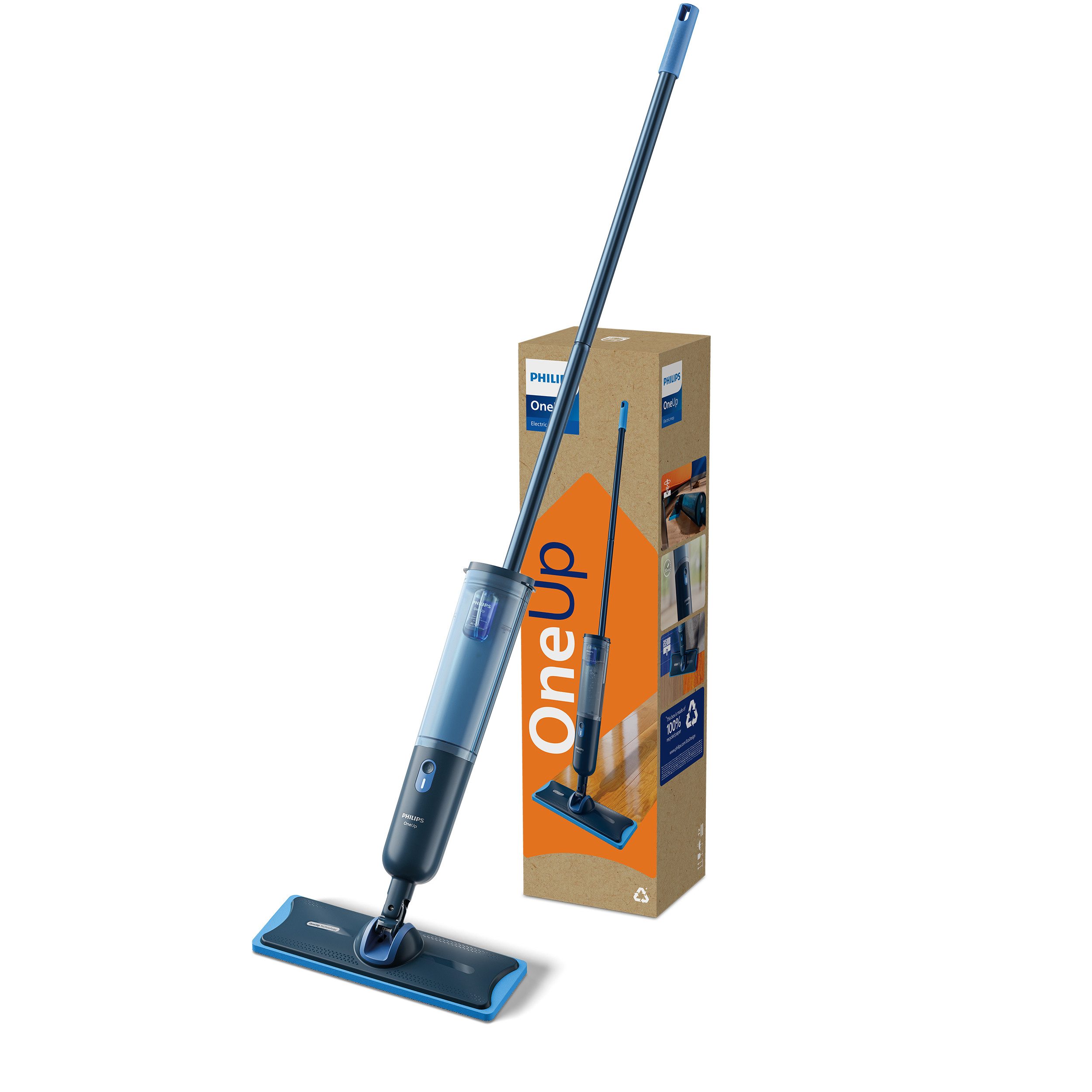 Philips Akku-Wischmopp OneUp elektrischer Wischer 3000 Series XV3101/11, 4,32 W, 50 min Akku-Laufzeit, inkl. 2 Pads und 40 ml Reiniger