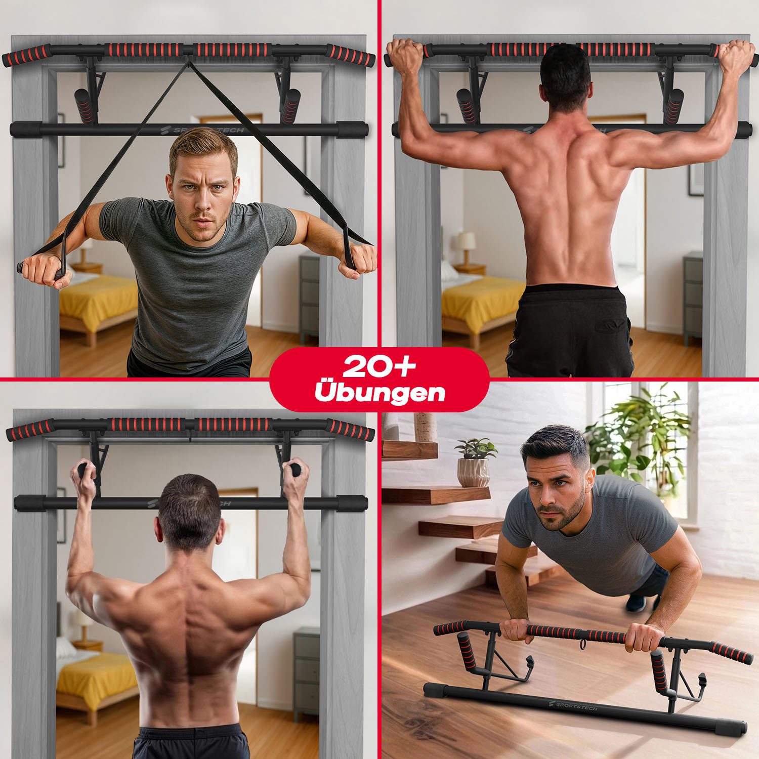 Sportstech Klimmzugstange Pullmate, Ohne Schrauben, bis 200 kg belastbar, Klappbar und verstaubar