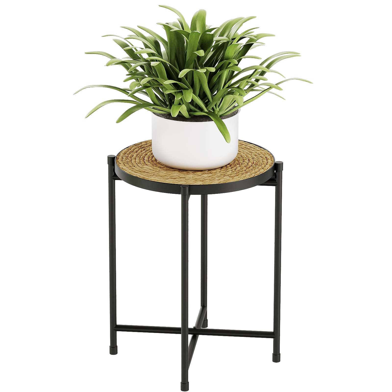 Bamworld Blumenständer Metall-Pflanzenständer mit geflochtenem Tablett (1 St), Modern, Innen & Außen für Wohnzimmer, Terrasse, Balkon