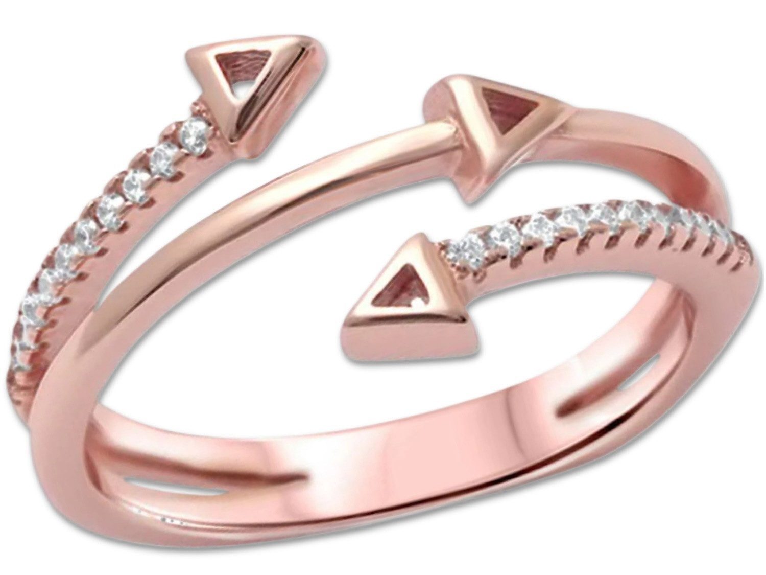 Goldene Hufeisen Goldring Damen Fingerring 925 Sterling-Silber Rosegold vergoldet Dreieck-Pfeil, Split Shank Damen Ring