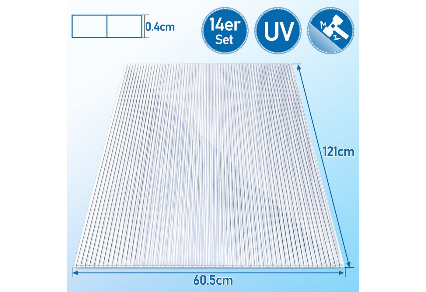 Thumbnail - Clanmacy Doppelstegplatte 14x Gewächshaus Doppelstegplatten Hohlkammerplatten Gewächshausplatten, 4,00 mm