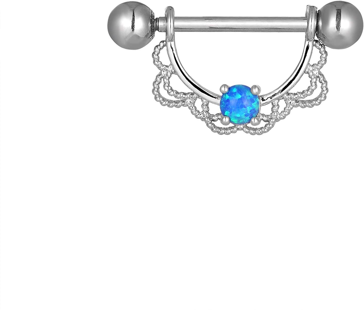 Brustwarzenpiercing Karisma Brass Edelstahl Brustpiercing Barbell Tribal Stein Zirkonia Farbwahl - HBB104 - Opal Blau