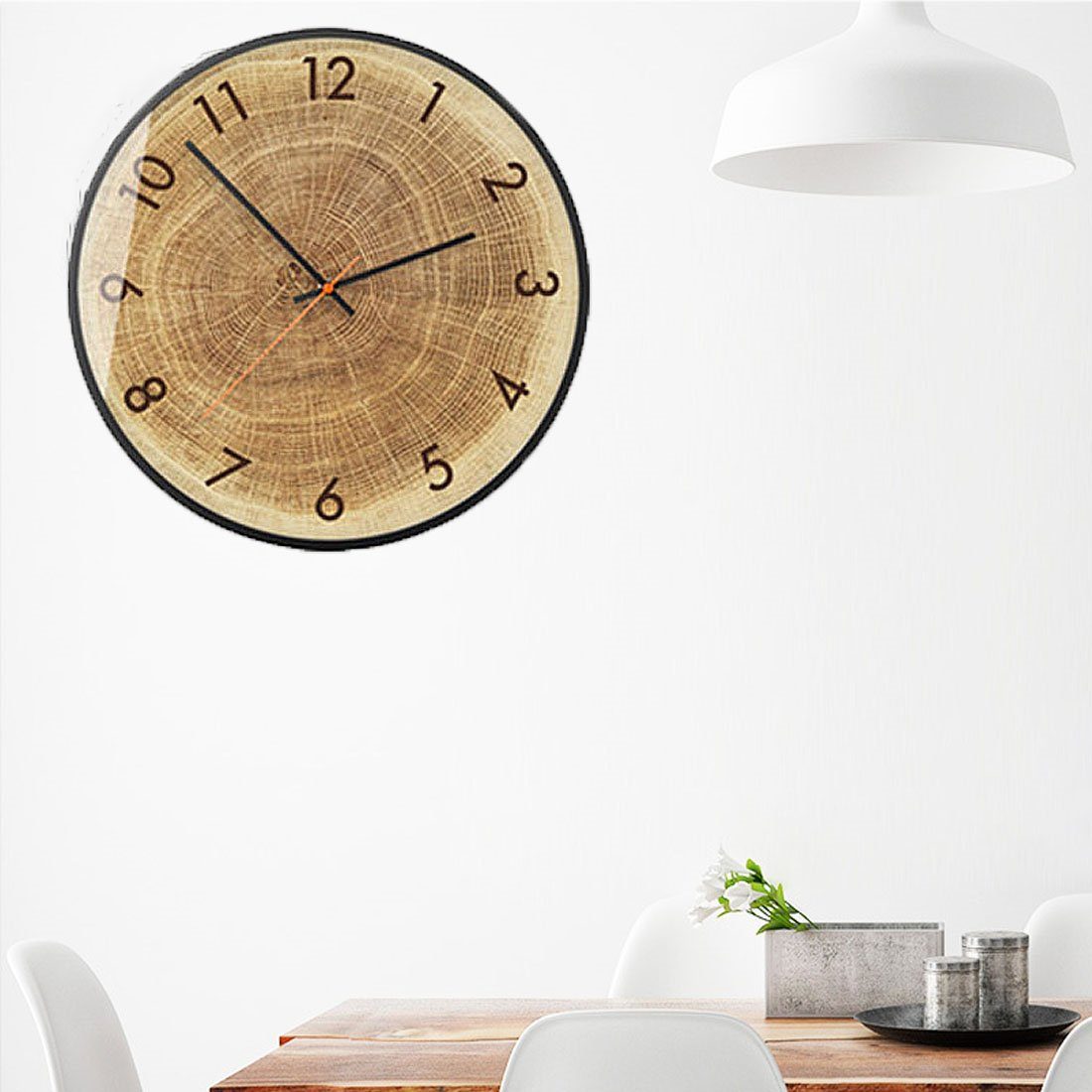 HOPPO~ Wanduhr 35cm Holzmaserung stille Wanduhr, dekorative Uhr für Wohnzimmer B