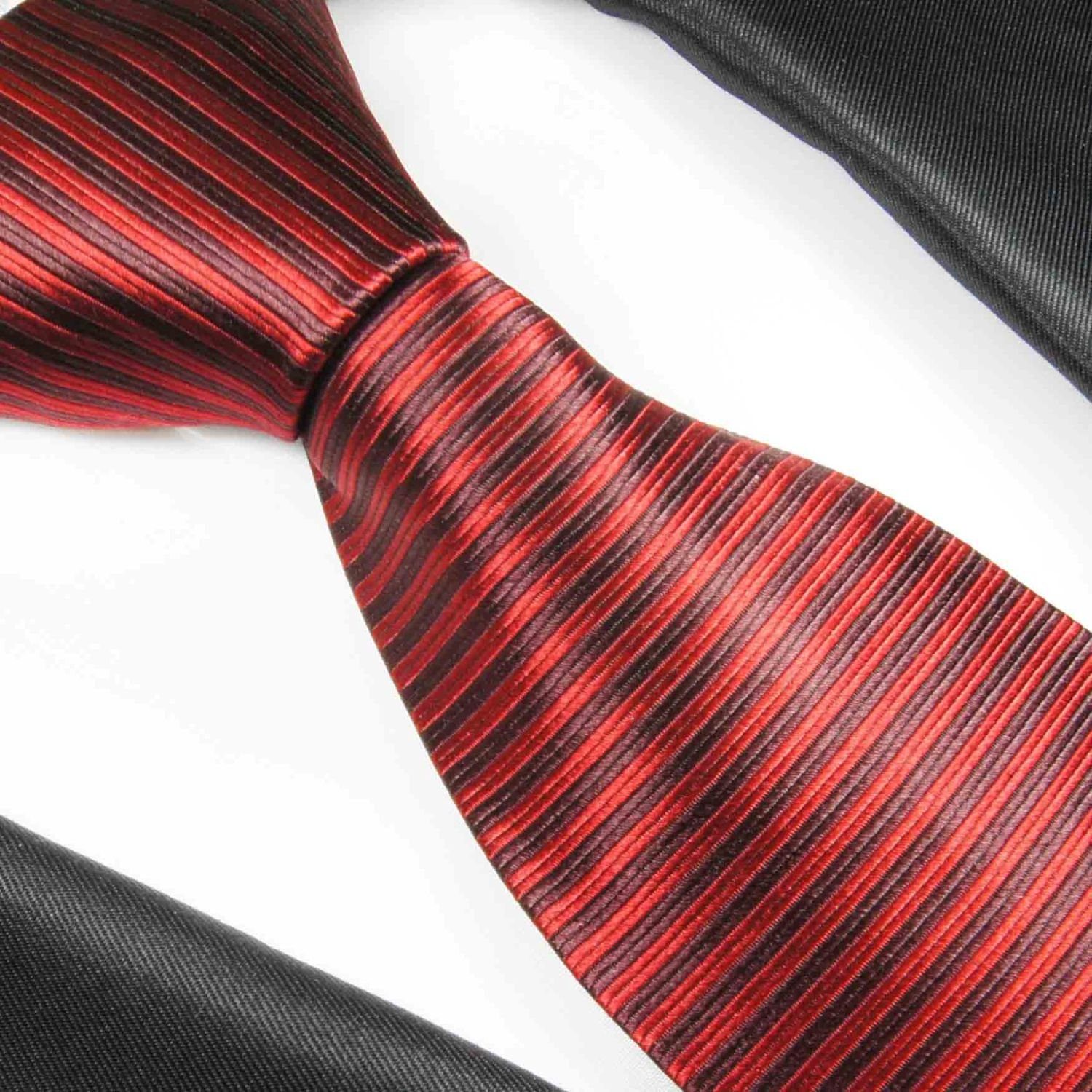 Paul Malone Krawatte Herren Seide 100% (8cm), Schlips modern schwarz rot Designer Seidenkrawatte 767 Breit gestreift