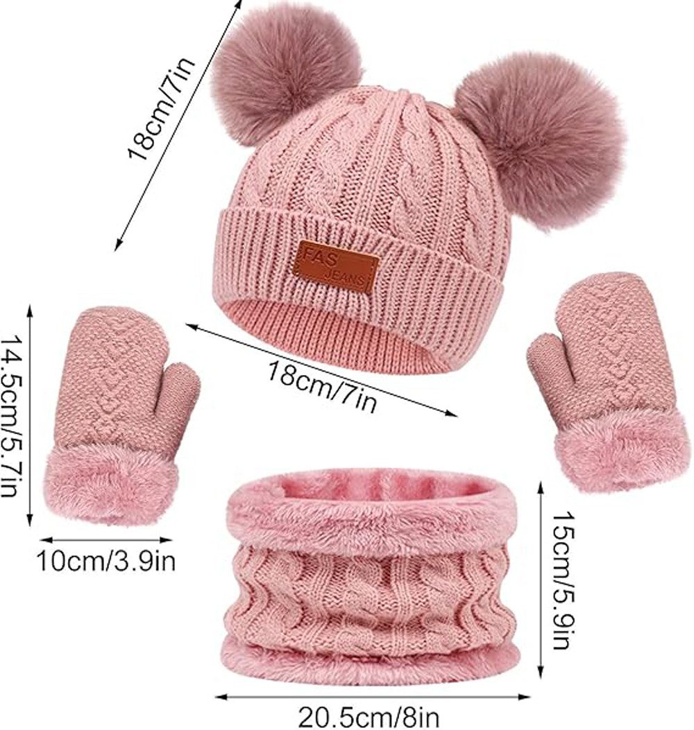 nsihing Filzhut 3-teiliges Kinder Winterset – Mütze, Schal & Handschuhe für Mädchen & Jungen, warme Winter Accessoires für Kinder – Bild 4 von 5