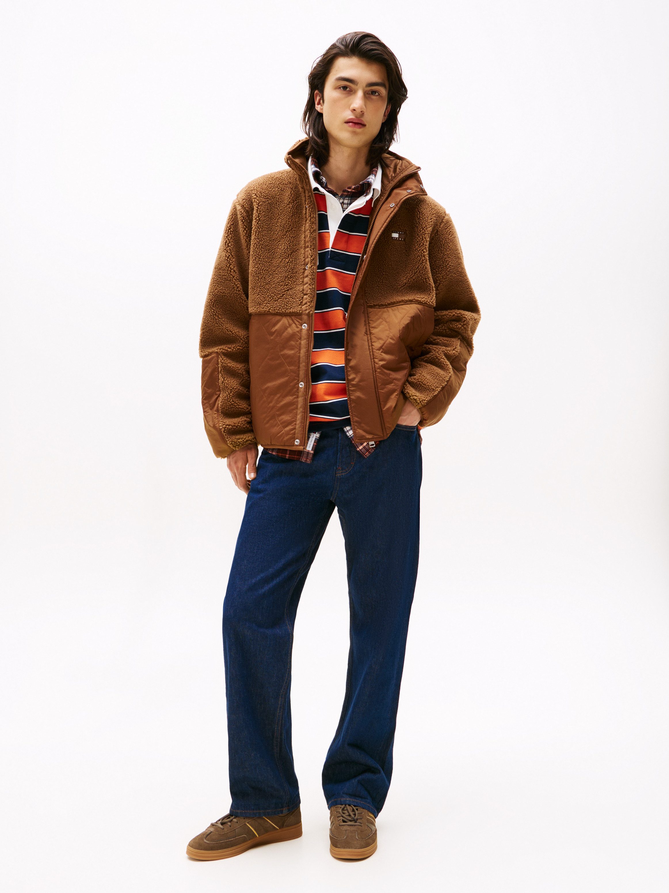 Tommy Jeans Steppjacke TJM ESSENTL MIX TEDDY Übergangsjacke relaxed fit, mit Teddy Fleece, Stehkragen