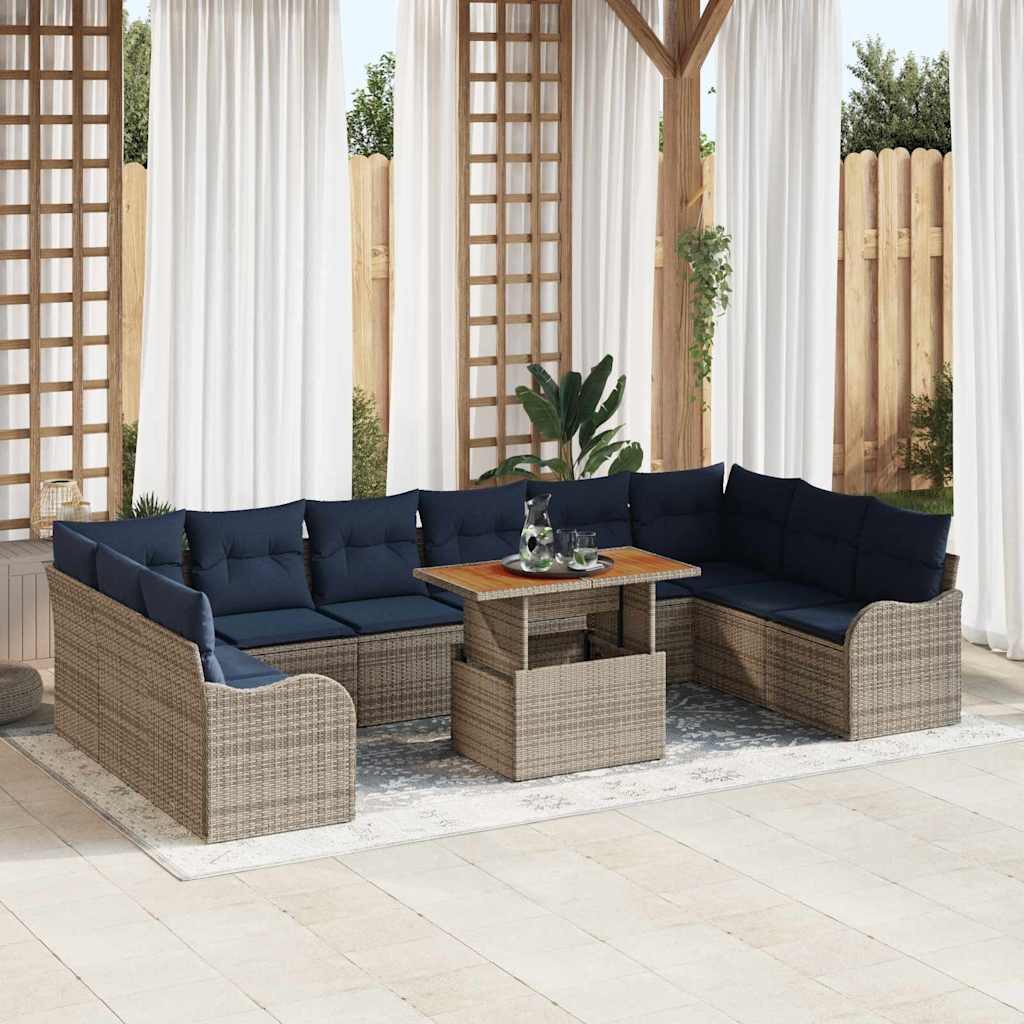 vidaXL Loungesofa Garten-Sofa-Set 11 stk. 10-Sitzanzahl Grau und Marineblau, 11 Teile