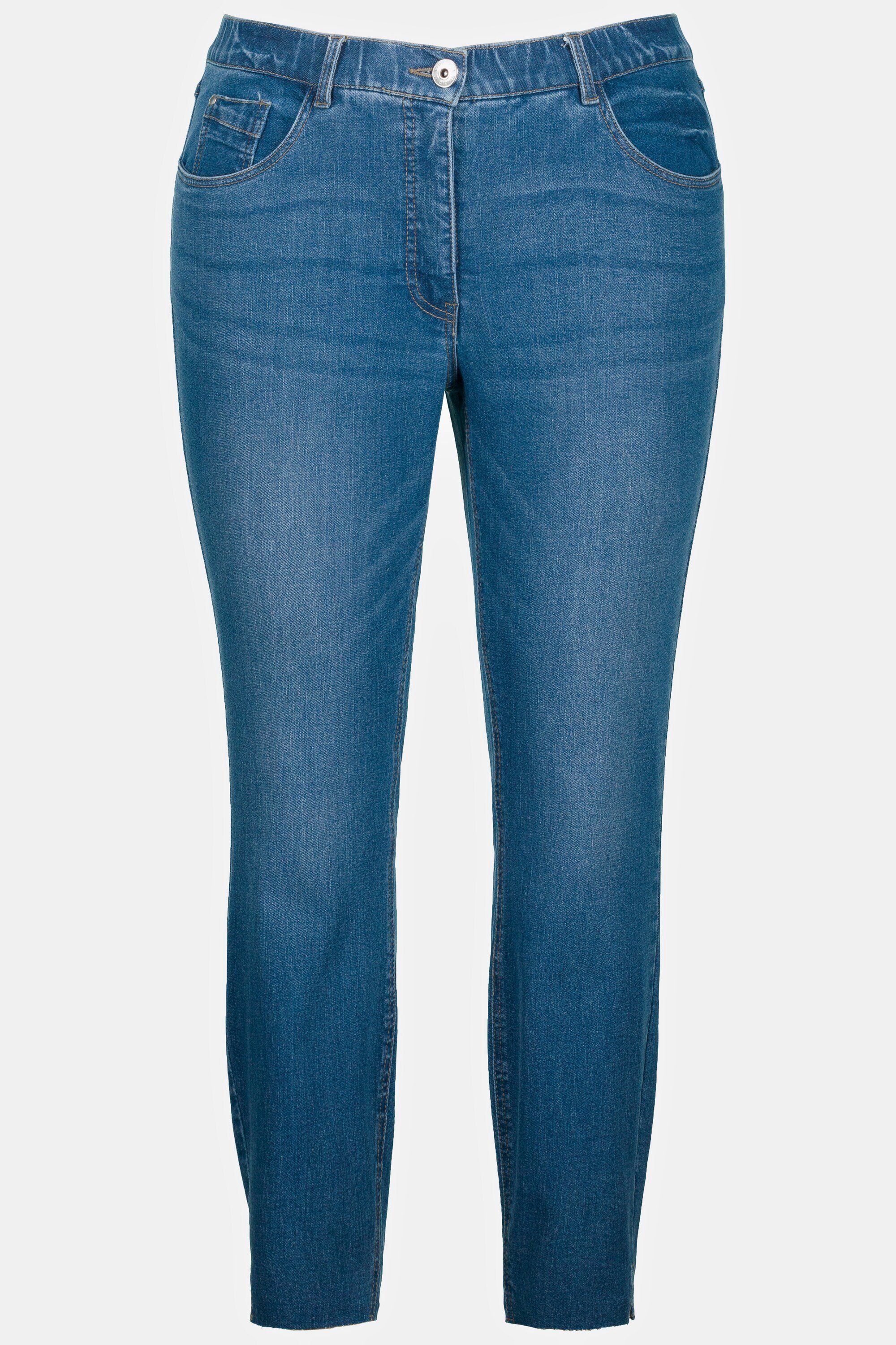 Studio Untold Schlupfhose 5-Pocket Schlitz blue Jeans schmal Fransensaum Skinny denim