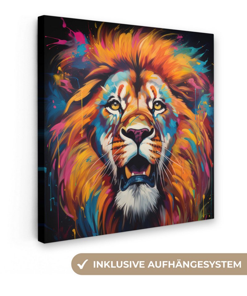 OneMillionCanvasses® Leinwandbild Löwe - Graffiti - Tiere - Schwarz, Fotodruck (1 St), Wandbild, Deko Schlafzimmer Wohnzimmer Flur 20x20 cm