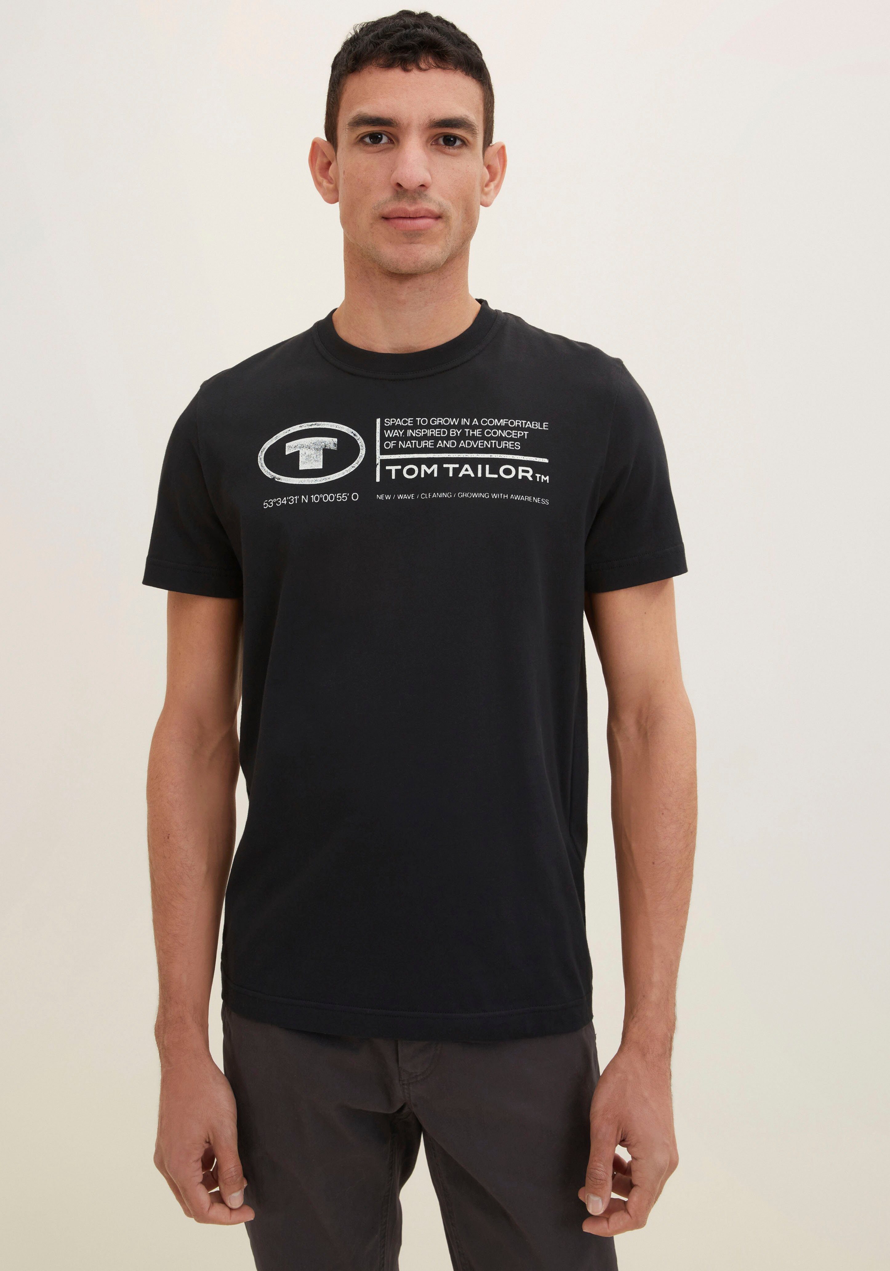 Frontprint Tom T-Shirt Herren schwarz TAILOR Print-Shirt TOM Tailor
