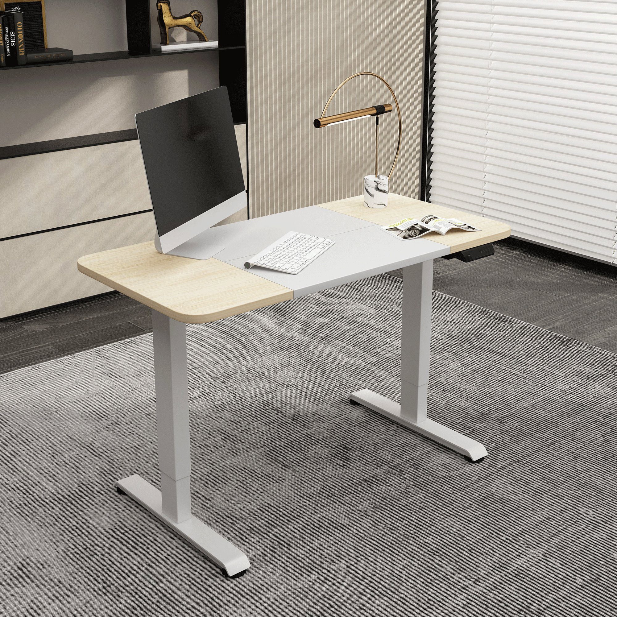 Weiss Desk Weiss/Eiche | oder Optimal Stehschreibtisch, Albatros Bürotisch Schreibtisch Standing Albatros Tischplatte als 4P12WO International Schreibtisch höhenverstellbarer elektrisch (120x60cm, Weiss/Eiche),
