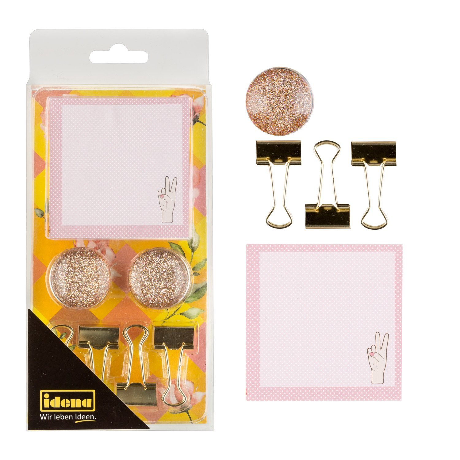 Idena Büroklammer Idena Büro-Set rosegold 2 Magnete, Notizzettel