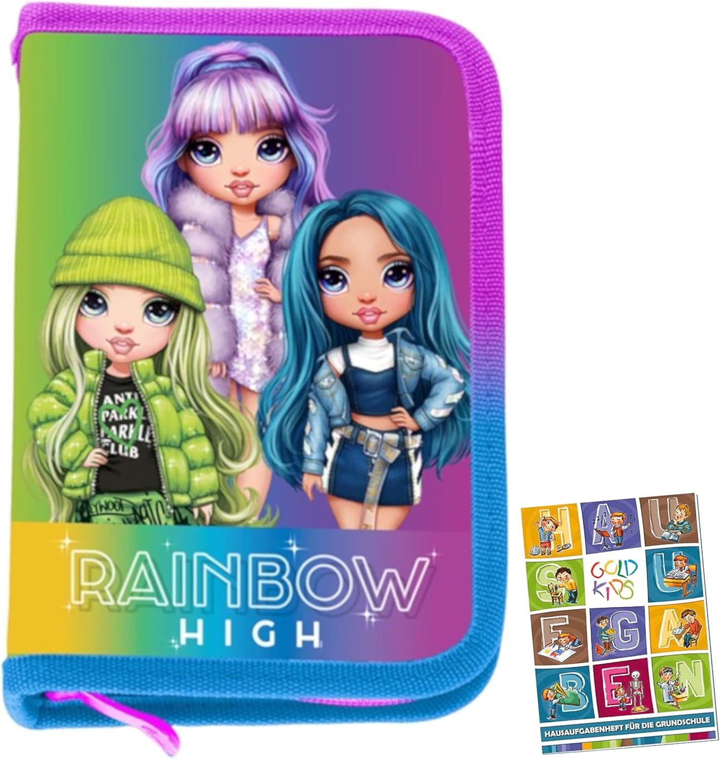 GOLDKIDS Federmäppchen Federmappe Federtasche Schüleretui Stiftetasche, (Schlamper-Etui Schul-Etui ohne Inhalt, 1-tlg., Rainbow High Silver Style Motiv), Motiv inkl Hausaufgabenheft