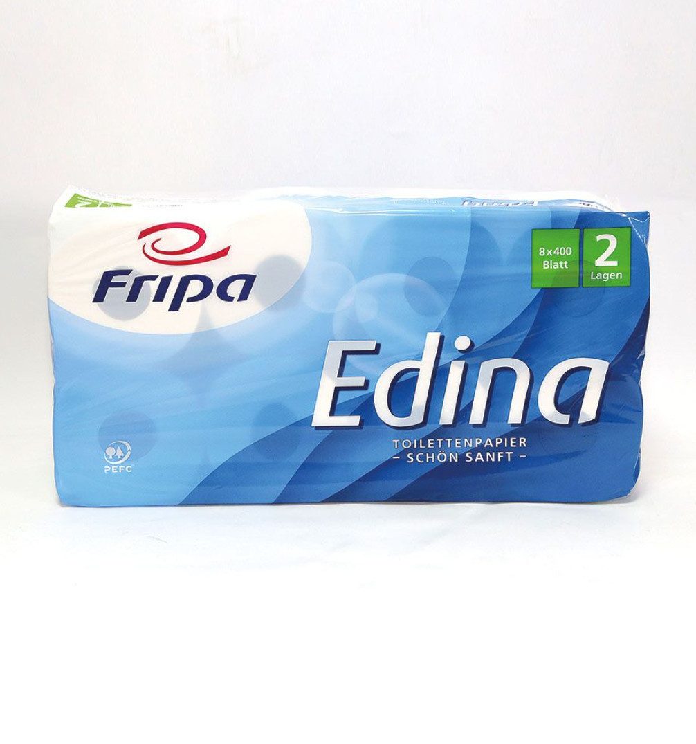 DocMed Toilettenpapier Fripa - Toilettenpapier Edina (2-lagig (8 Rollen oder 6er Pack) oder 3-lagig (8 Rollen oder 9er Pack) 8-St. 8-Rollen-Packung), 100 % Frischzellstoff, Dekorprägung in Hochweiß