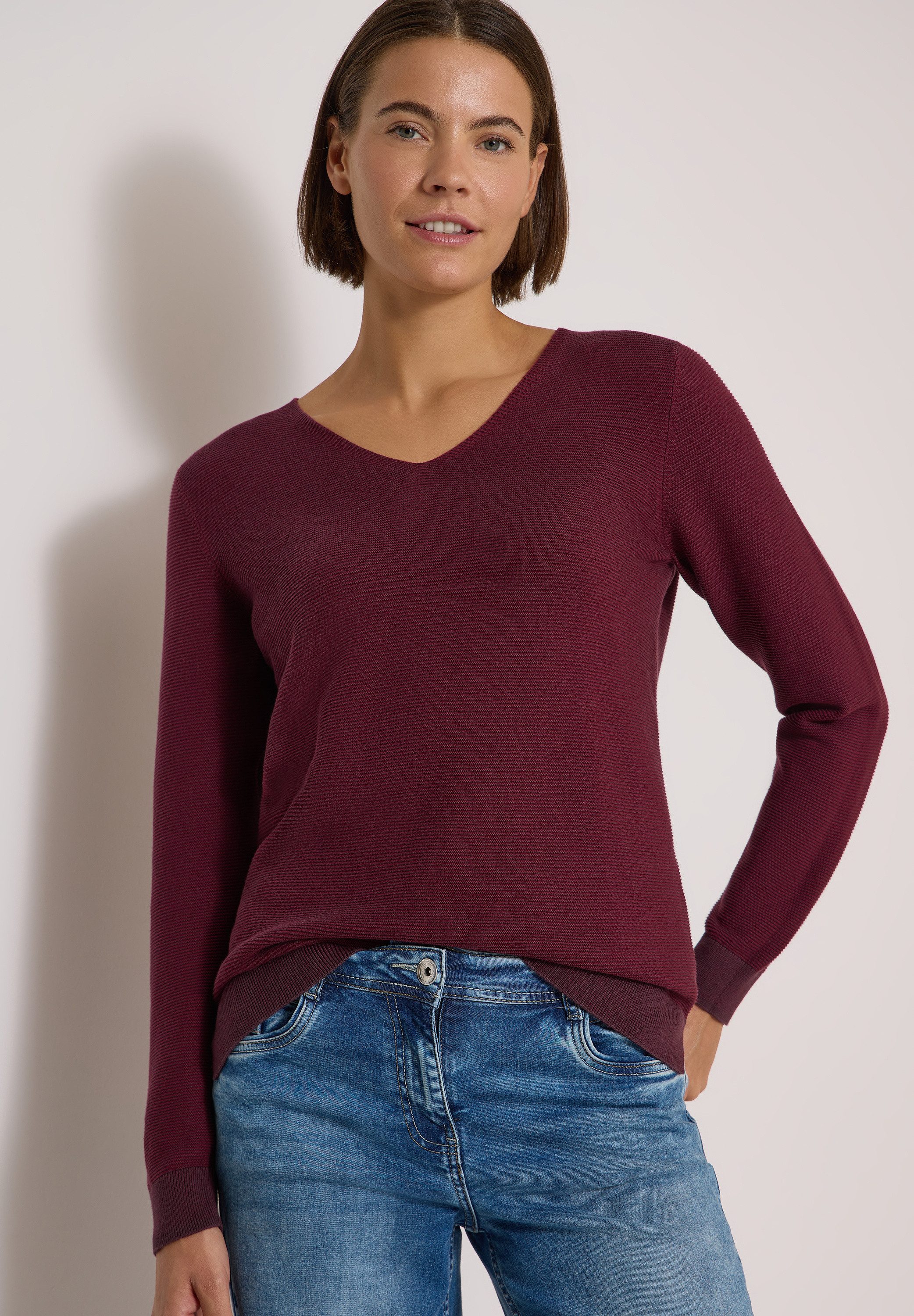CECIL Strickpullover im Two-Tone-Look mit V-Neck